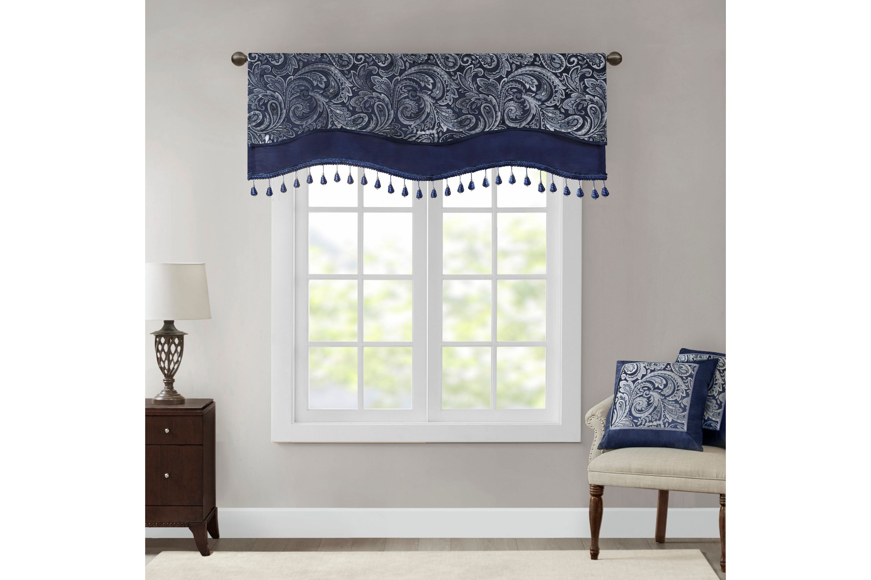 Aubrey Jacquard Window Rod Pocket Valance With Beads