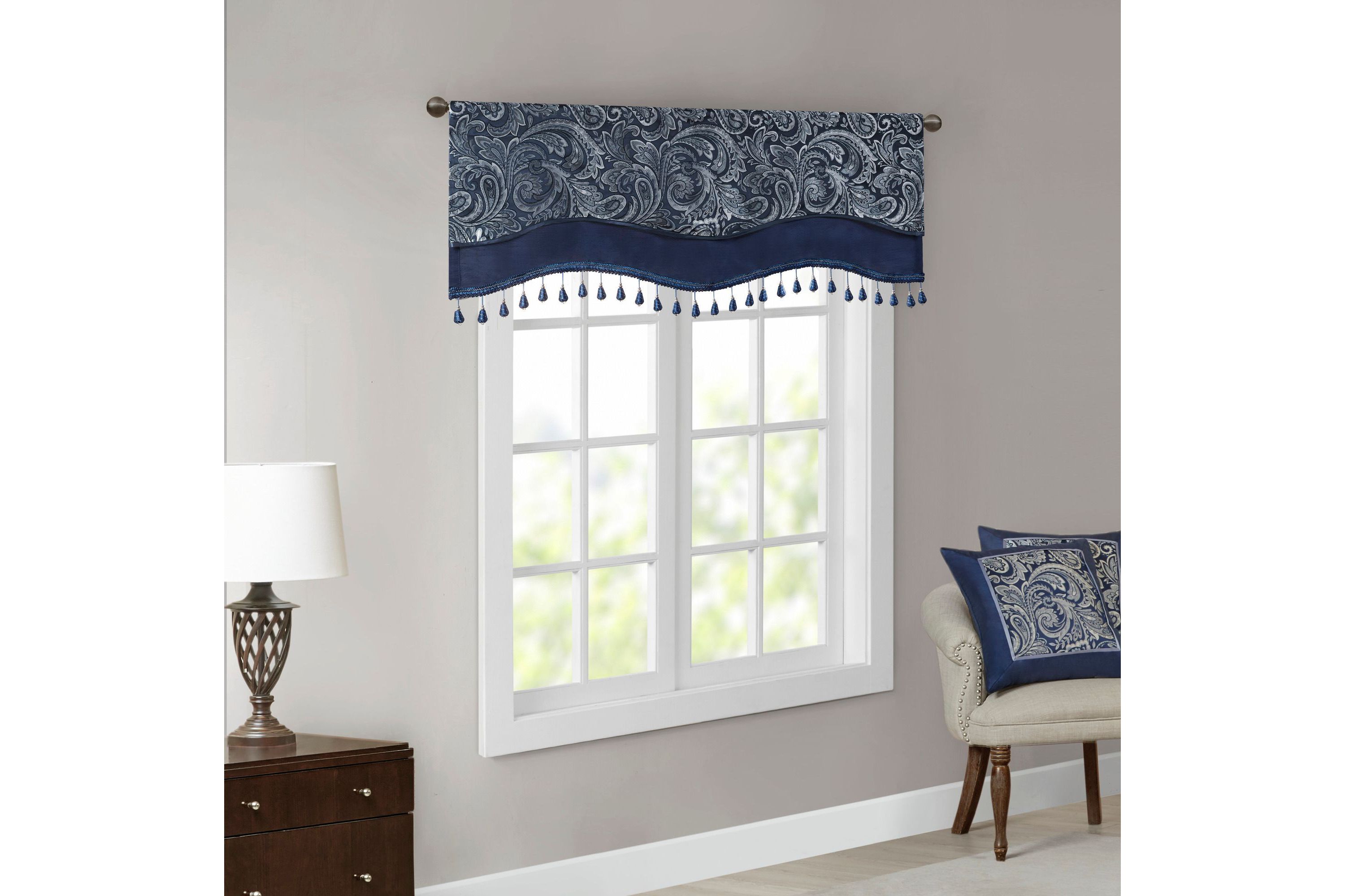 Aubrey Jacquard Window Rod Pocket Valance With Beads