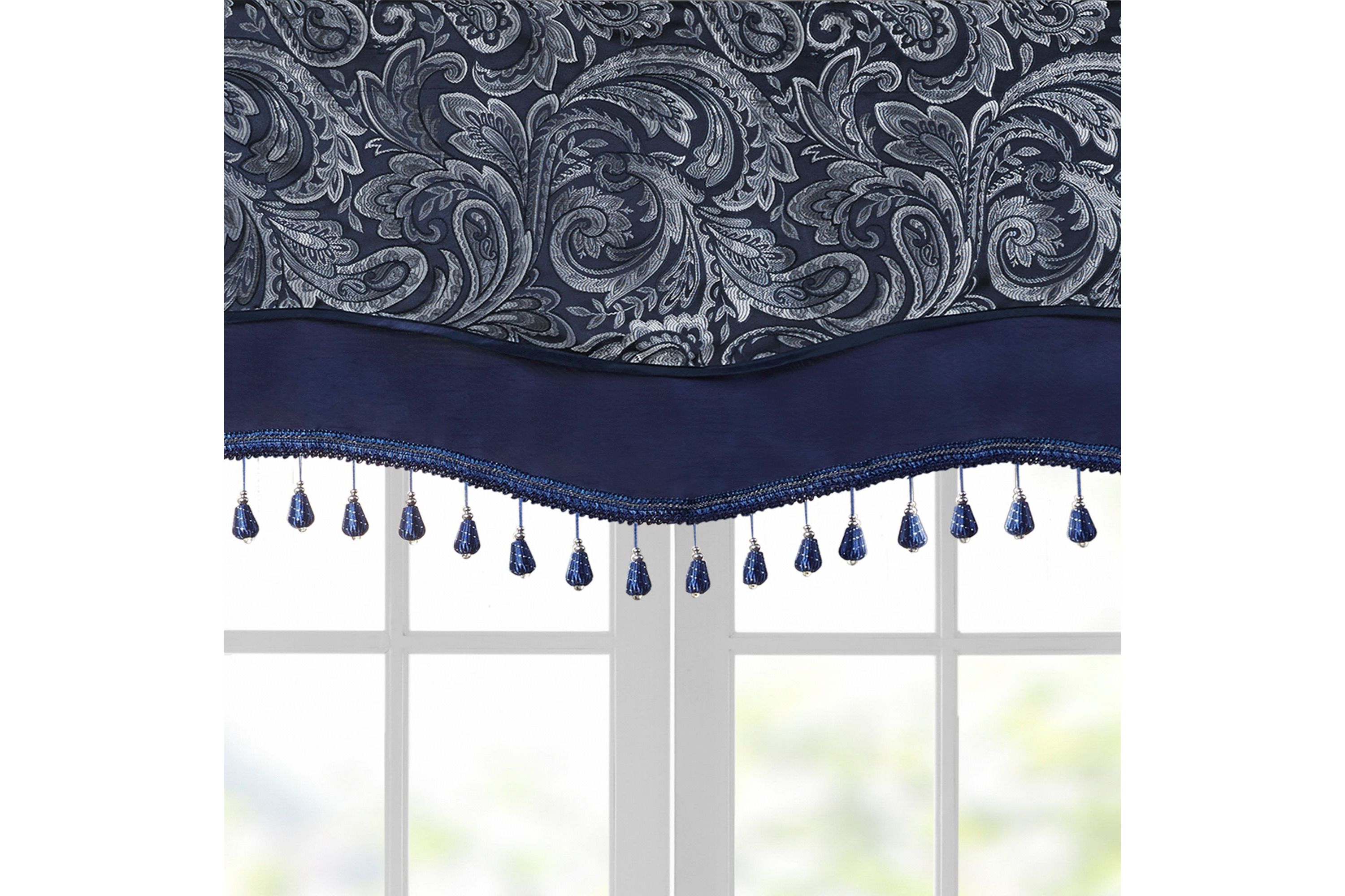 Aubrey Jacquard Window Rod Pocket Valance With Beads