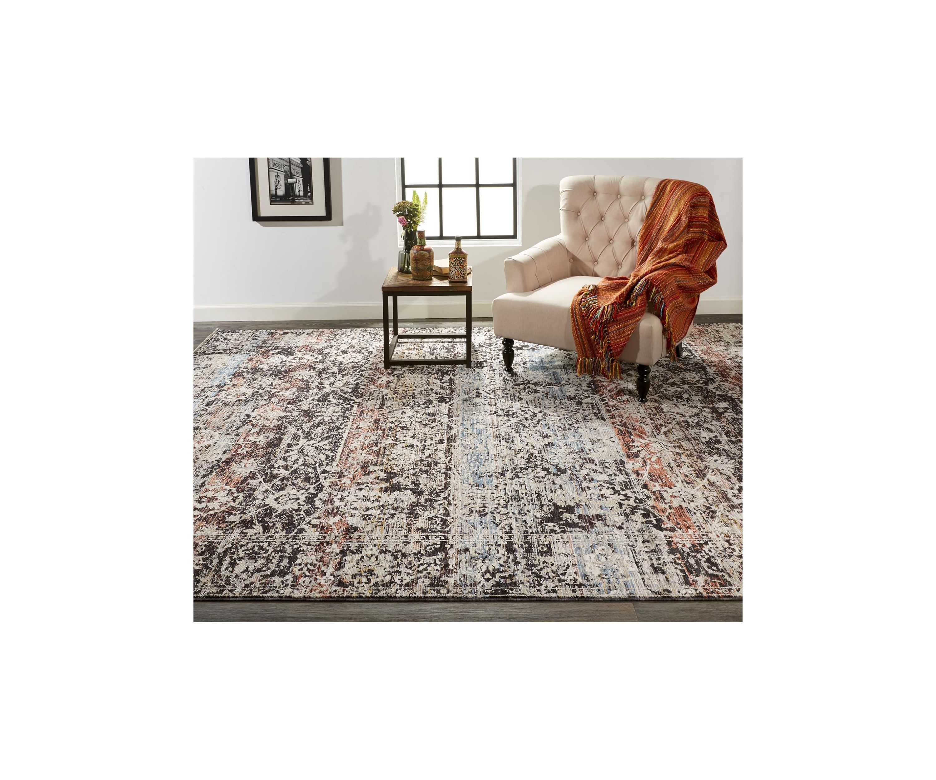 Ennis Transitional Distressed Area Rug