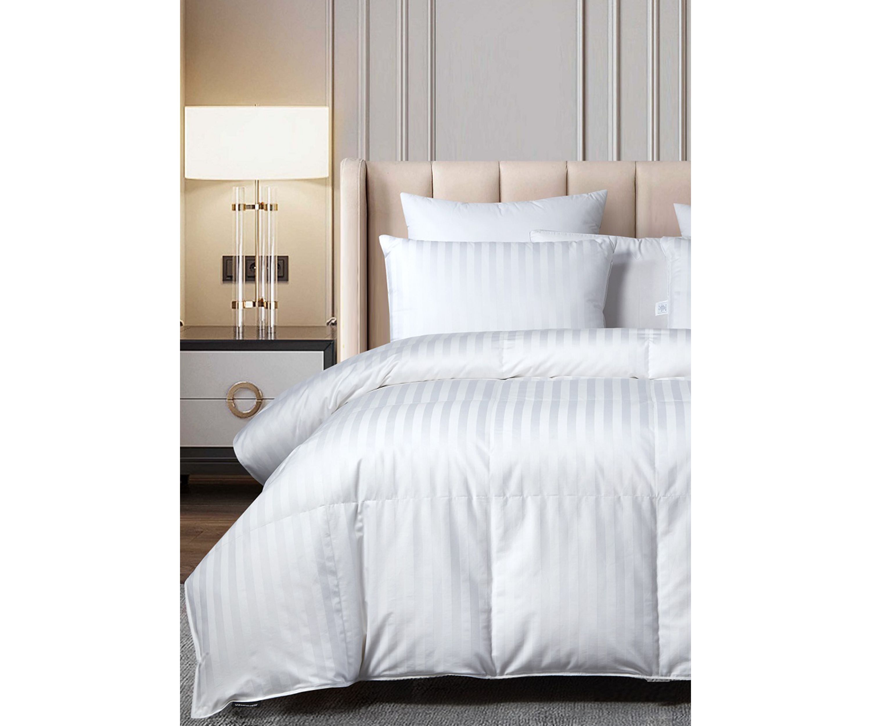 500 Thread Count Damask Stripe US Grown Cotton Hungarian Goose Down Comforter - All Seasons
