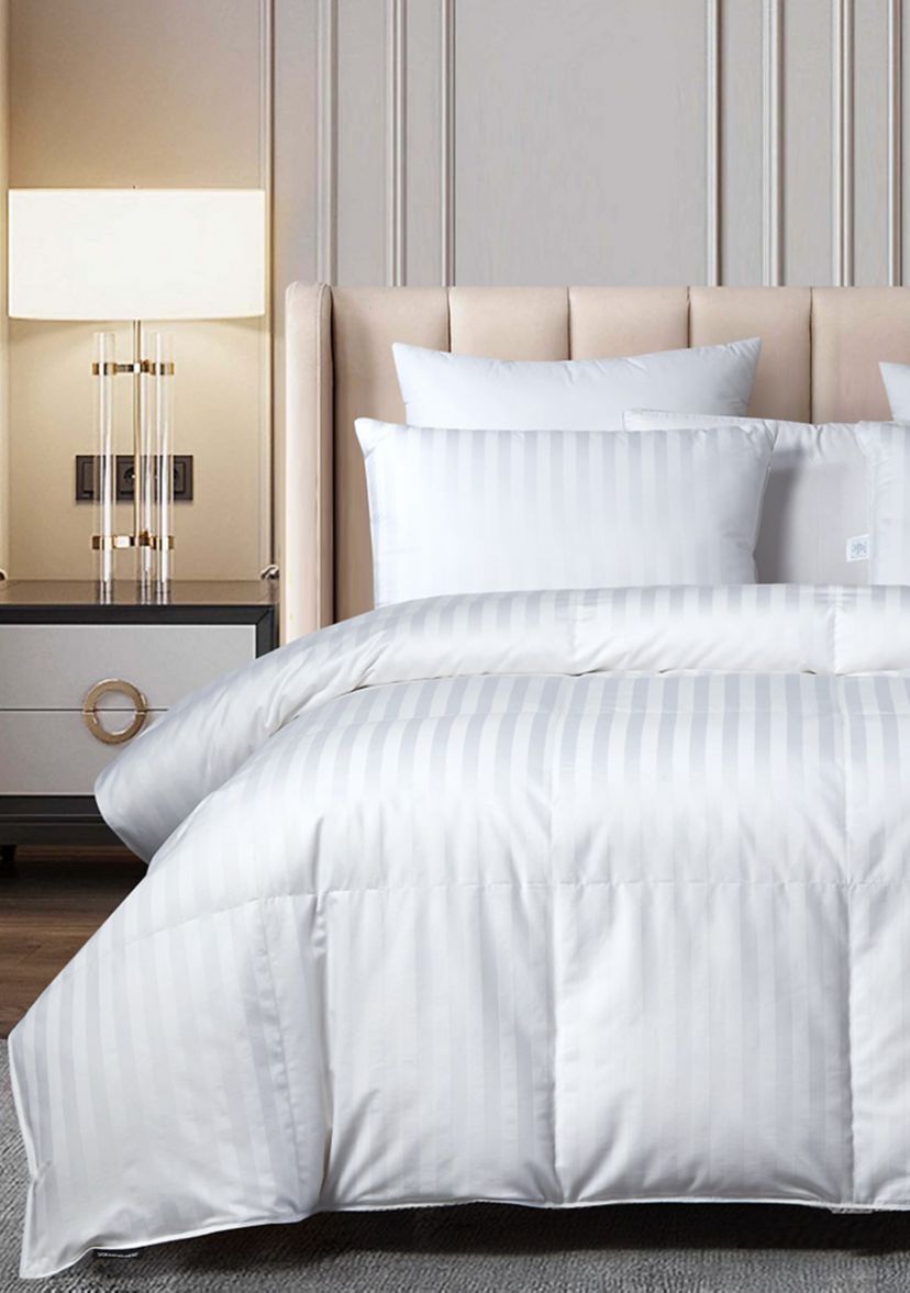 500 Thread Count Damask Stripe US Grown Cotton Hungarian Goose Down Comforter - All Seasons