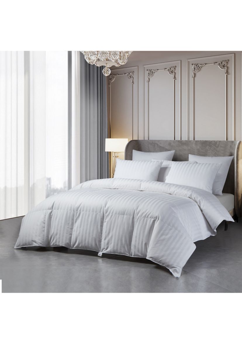 500 Thread Count Damask Stripe US Grown Cotton Hungarian Goose Down Comforter - All Seasons