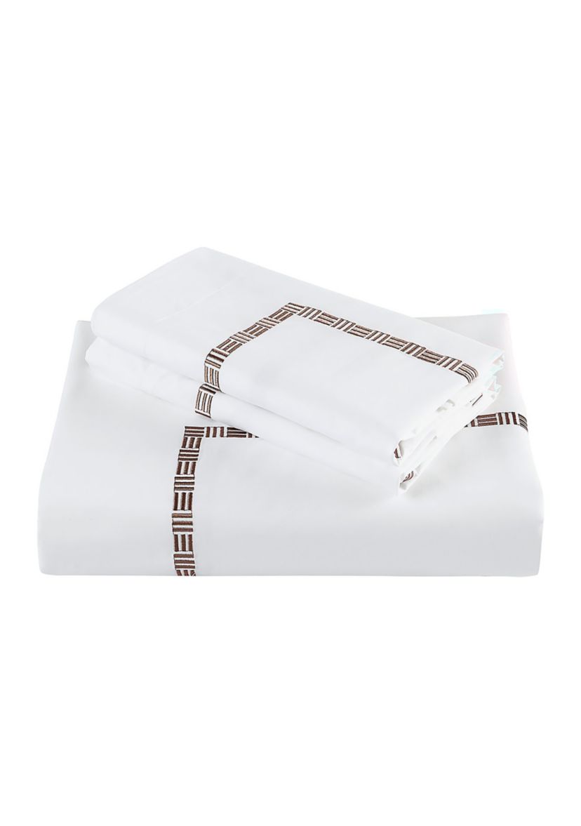 TENCEL™ Lyocell  and Cotton Blend White Full/Queen Duvet Cover Set with Black Embroidery