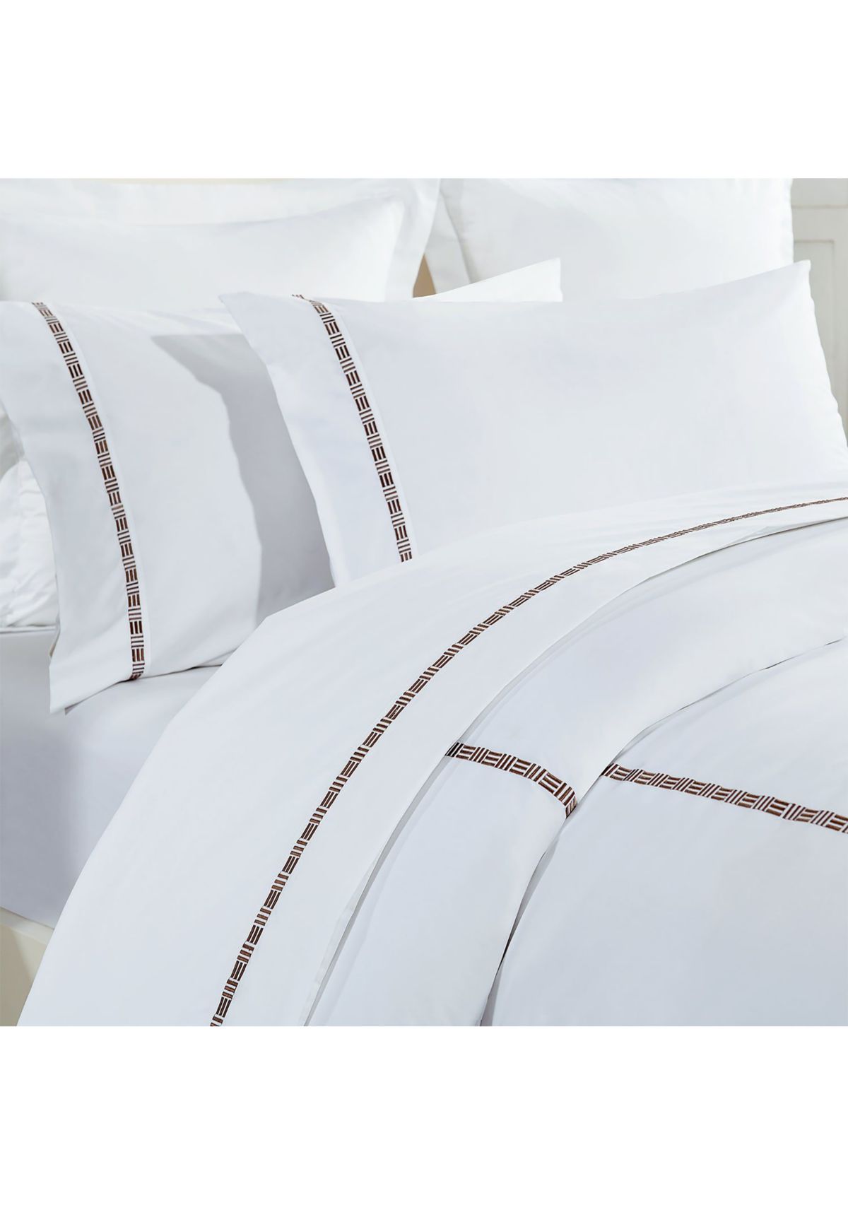 TENCEL™ Lyocell  and Cotton Blend White Full/Queen Duvet Cover Set with Black Embroidery