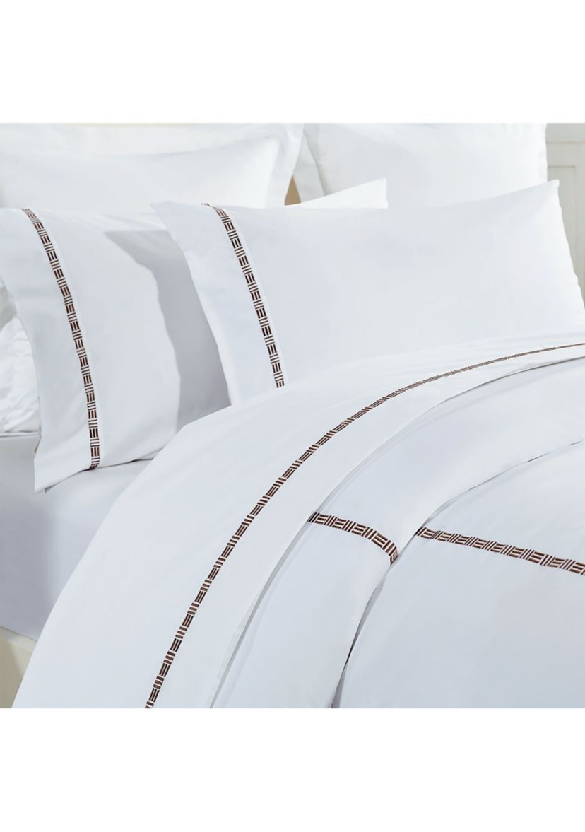 TENCEL™ Lyocell  and Cotton Blend White Full/Queen Duvet Cover Set with Black Embroidery