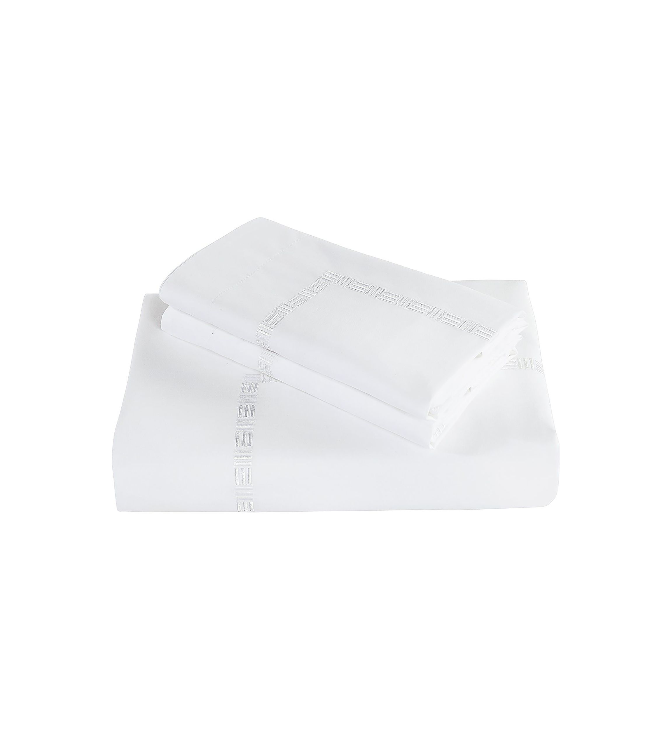 TENCEL��� Lyocell  and Cotton Blend White Twin Duvet Cover Set with Taupe Embroidery