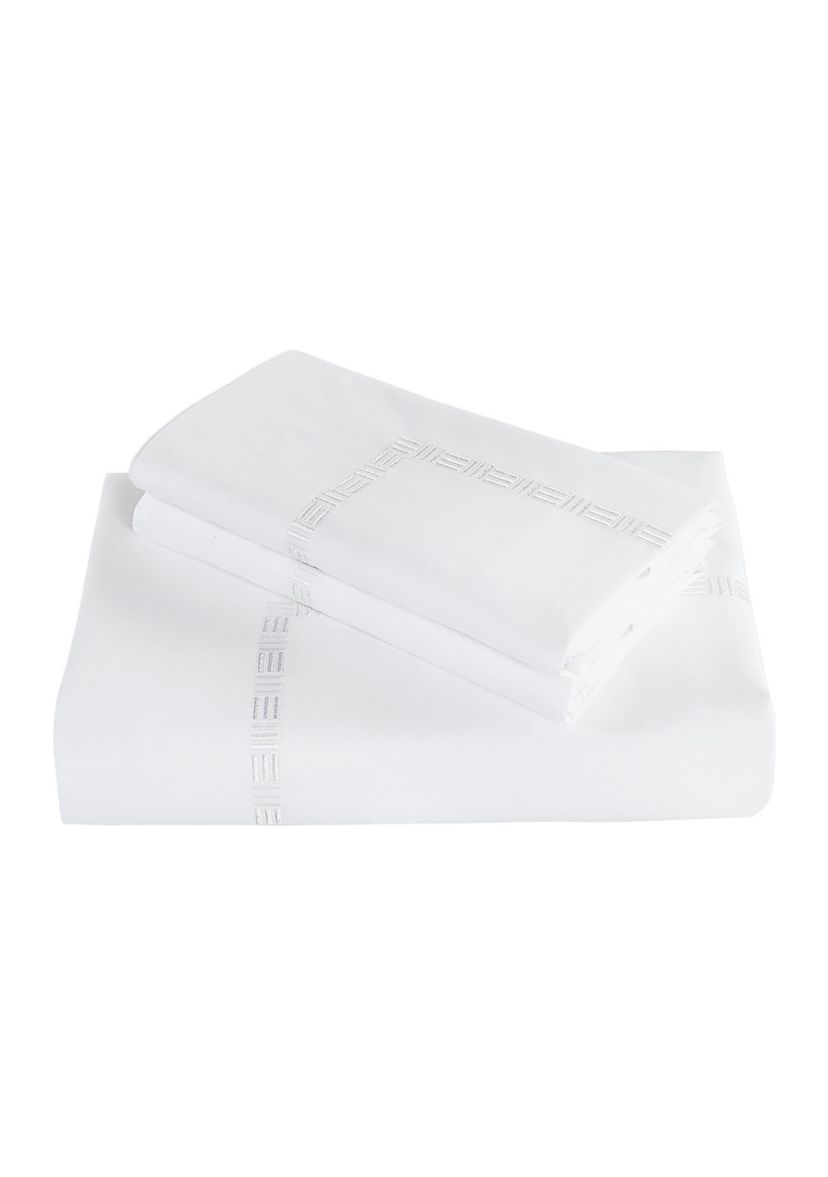 TENCEL��� Lyocell  and Cotton Blend White Twin Duvet Cover Set with Taupe Embroidery