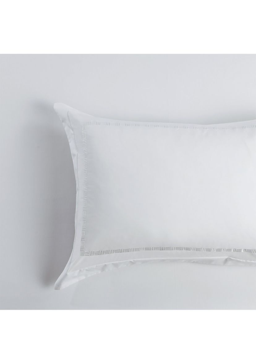 TENCEL��� Lyocell  and Cotton Blend White Twin Duvet Cover Set with Taupe Embroidery