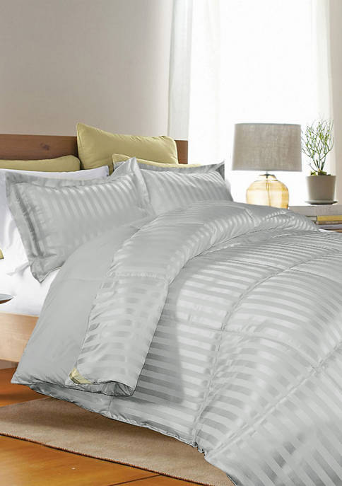 Kathy Ireland - Essentials Microfiber Damask Stripe-Solid 3 Piece Reversible Down Alternative Comforter Set