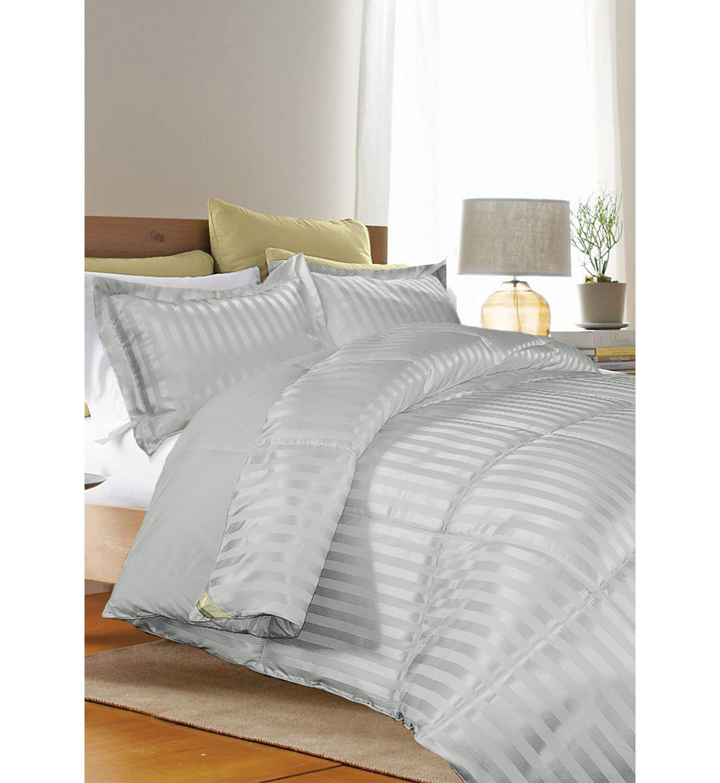Kathy Ireland - Essentials Microfiber Damask Stripe-Solid 3 Piece Reversible Down Alternative Comforter Set
