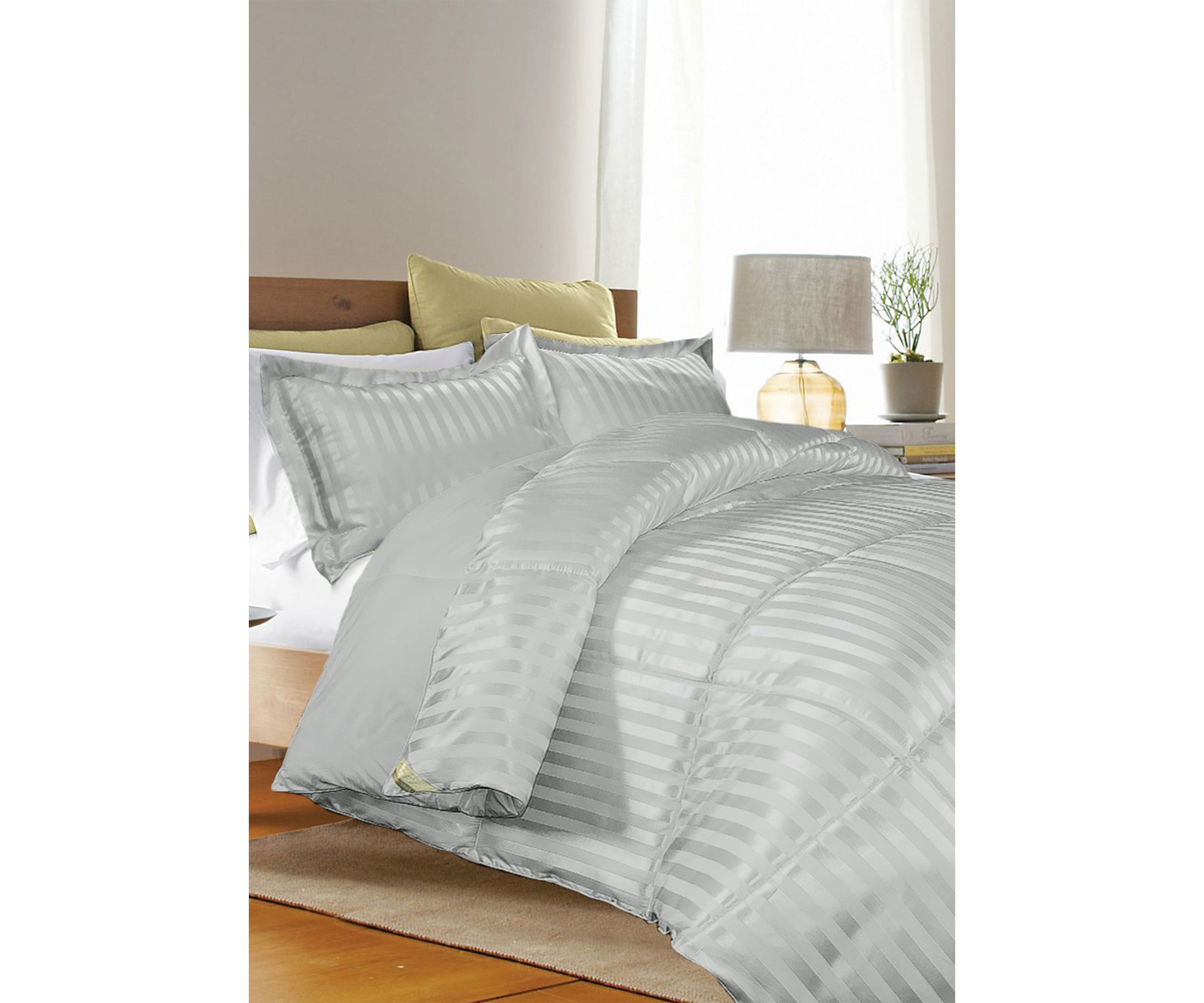Kathy Ireland - Essentials Microfiber Damask Stripe-Solid 3 Piece Reversible Down Alternative Comforter Set