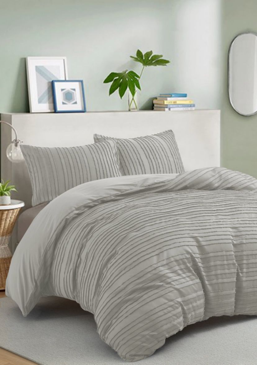 Striped Clipped Jacquard Duvet Cover Set