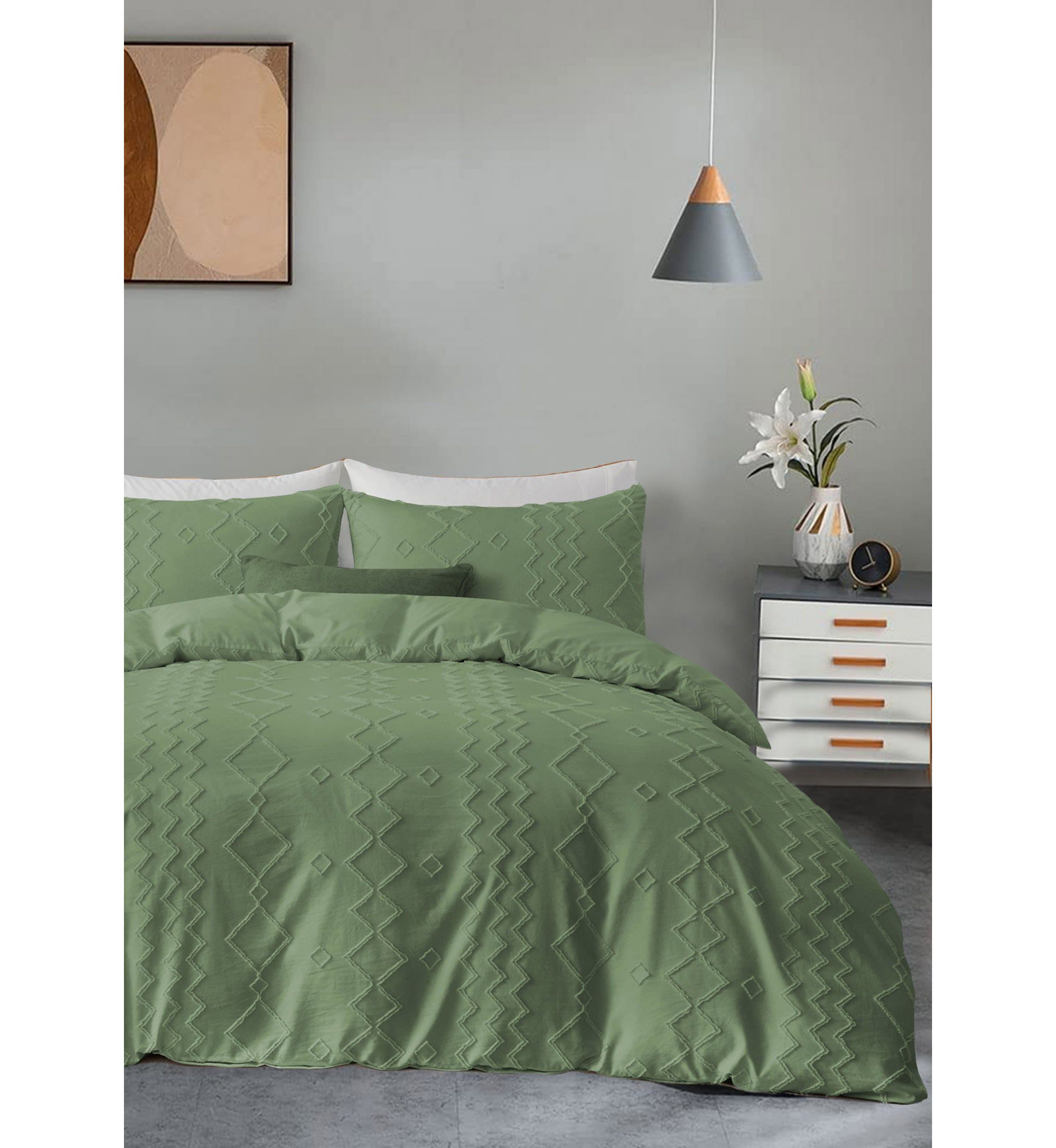 Clipped Jacquard Diamond Geometric Duvet Cover Set