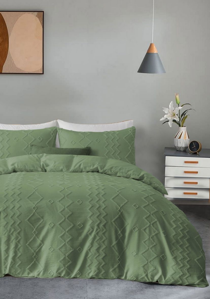 Clipped Jacquard Diamond Geometric Duvet Cover Set