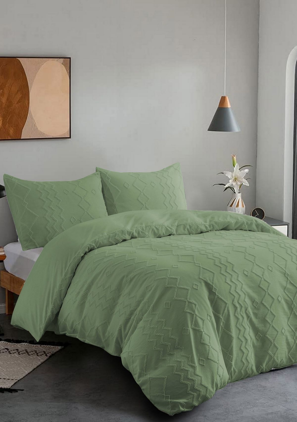 Clipped Jacquard Diamond Geometric Duvet Cover Set