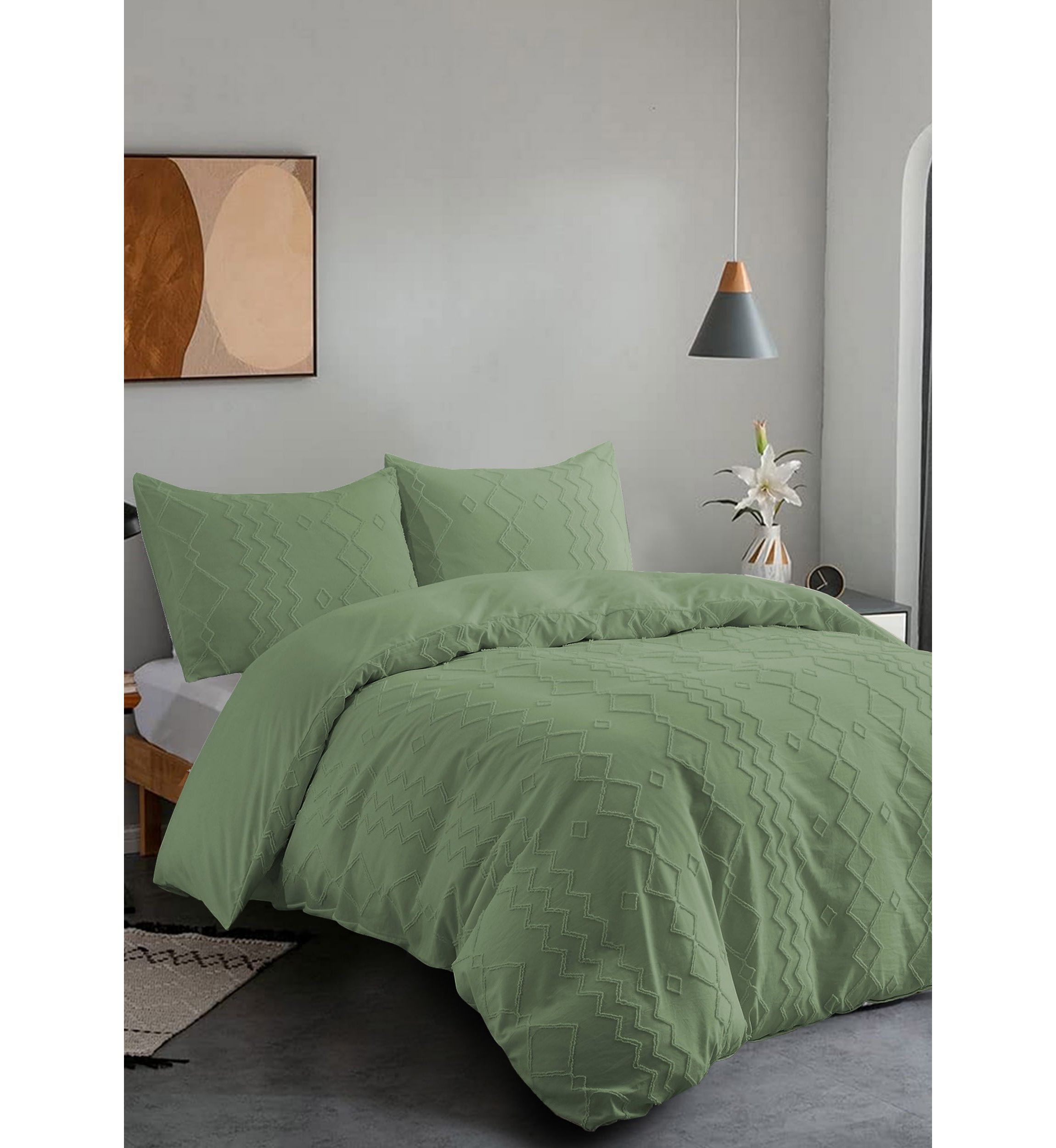 Clipped Jacquard Diamond Geometric Duvet Cover Set