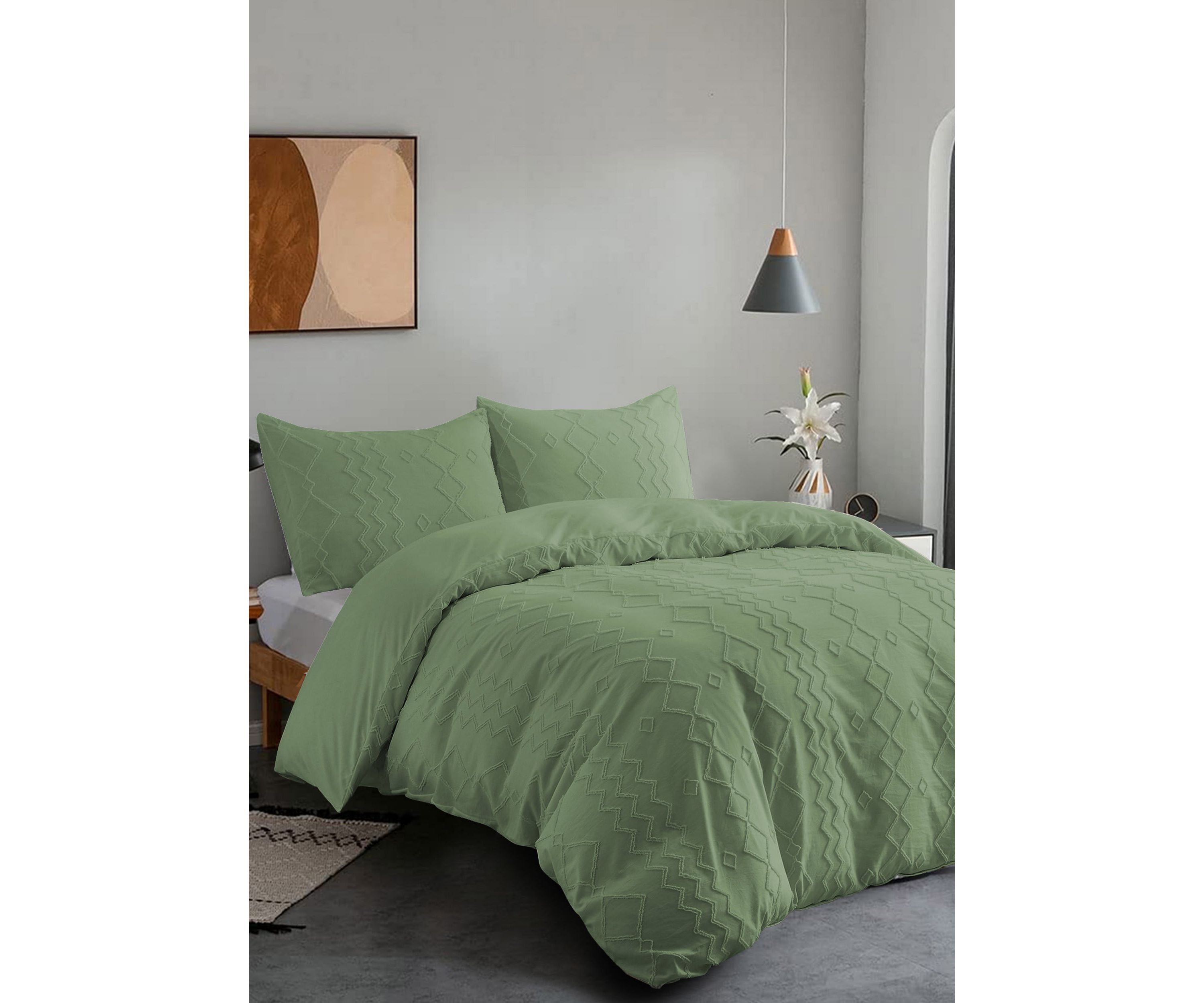 Clipped Jacquard Diamond Geometric Duvet Cover Set