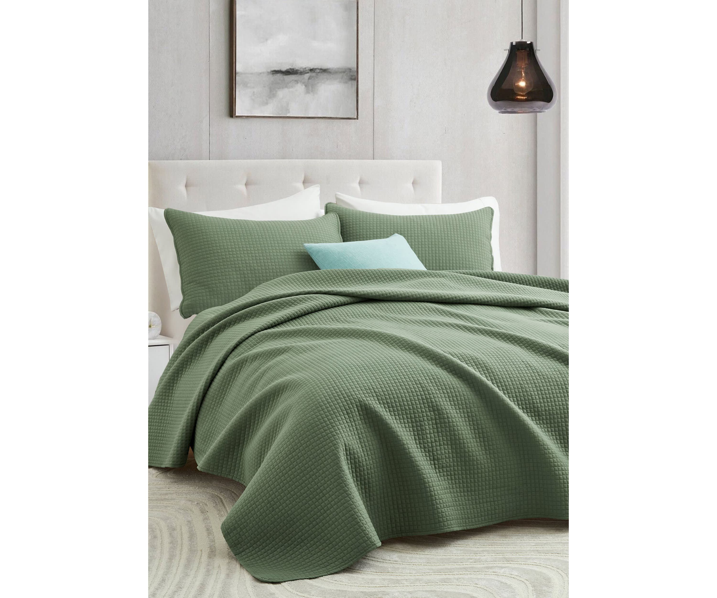 Micro Square Stitch Quilted Coverlet Set