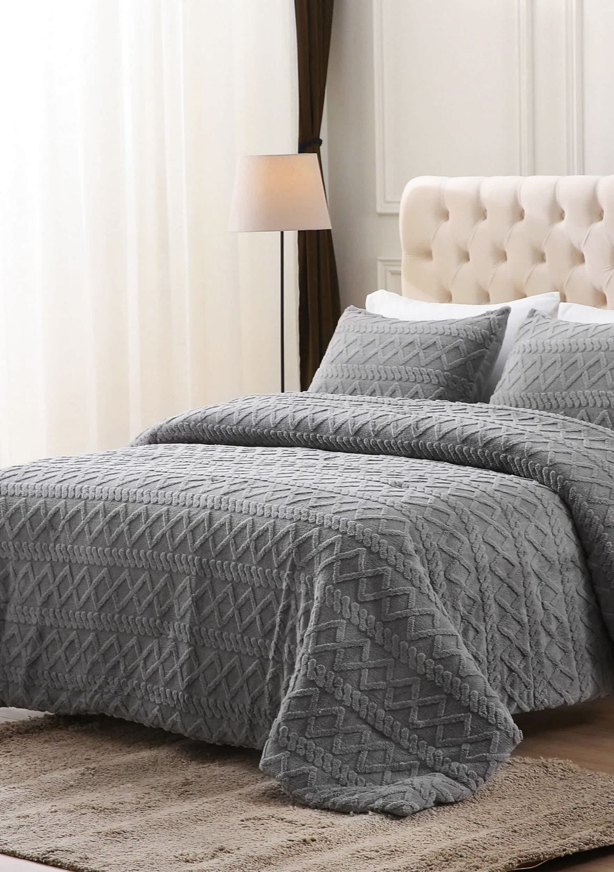 Three-Dimensional Carved Plush Twin Comforter Set White