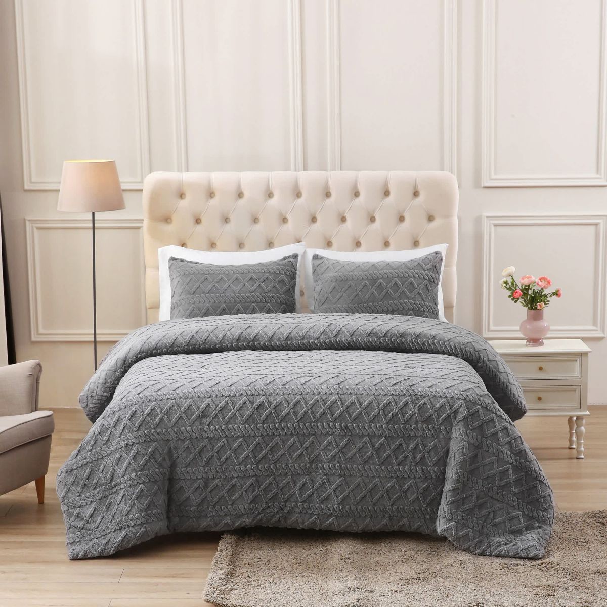 Three-Dimensional Carved Plush Twin Comforter Set White