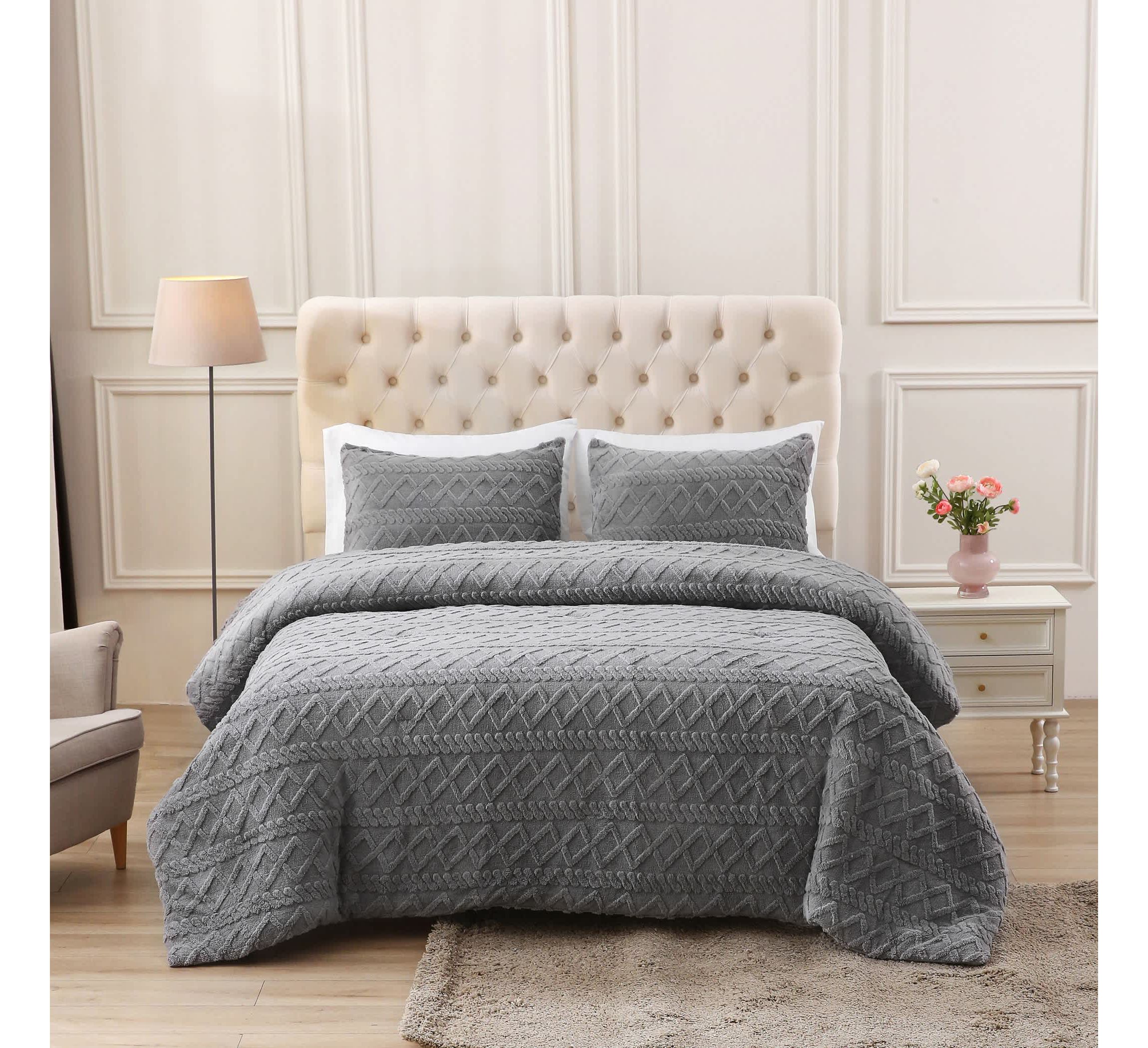 Three-Dimensional Carved Plush Twin Comforter Set White