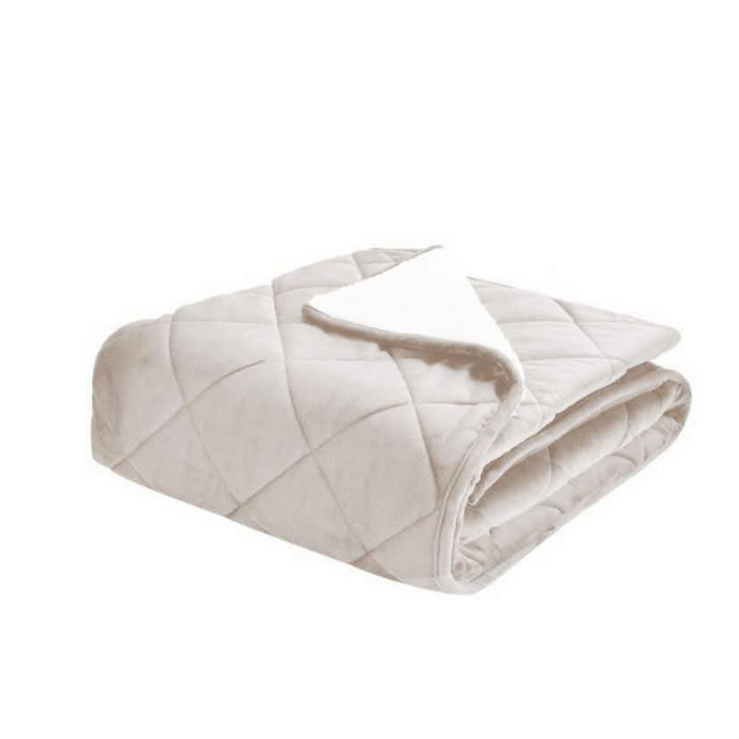 Quilted Velvet and Sherpa Foot Pocket Throw Blush
