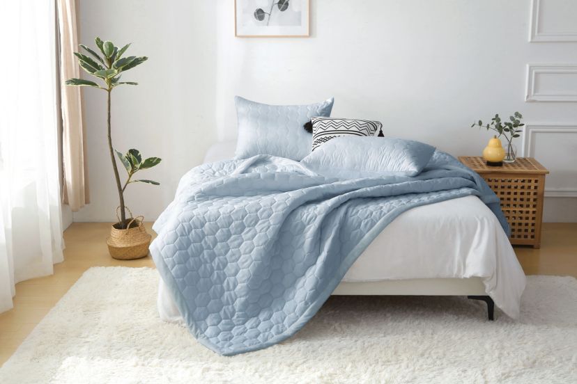 Better Style Home Microfiber Honeycomb Quilt Sets Full/Queen Size in Dewkist