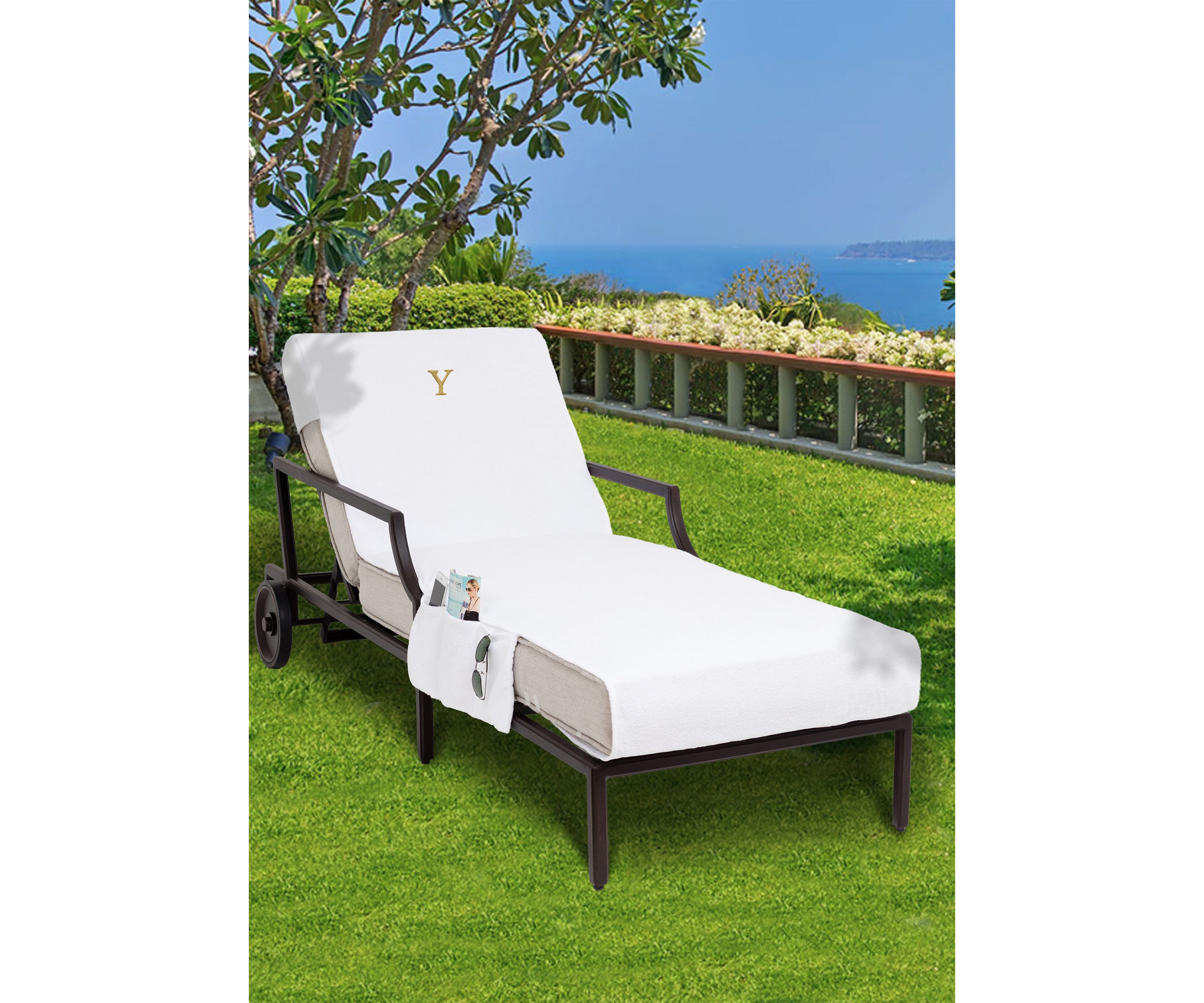 Personalized Standard Size Chaise Lounge Cover with Side Pockets