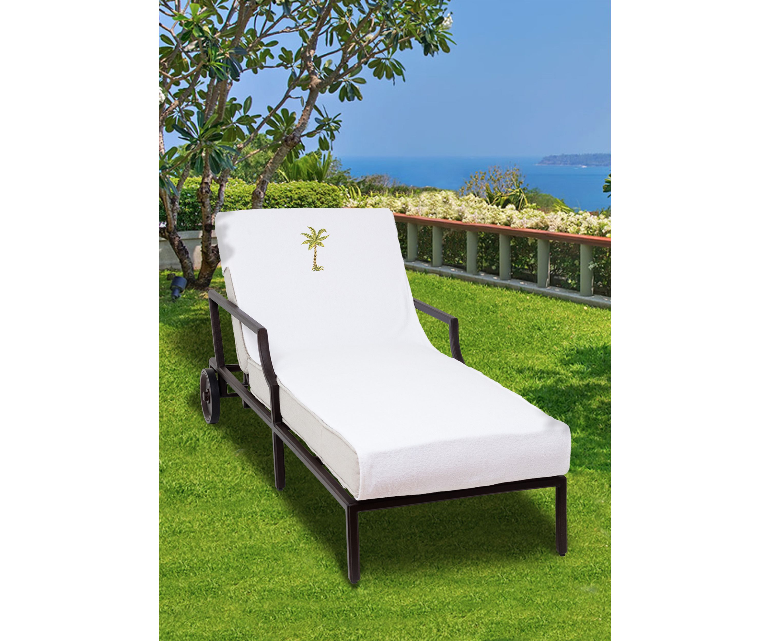 Embroidered Palm Tree Standard Size Chaise Lounge Cover