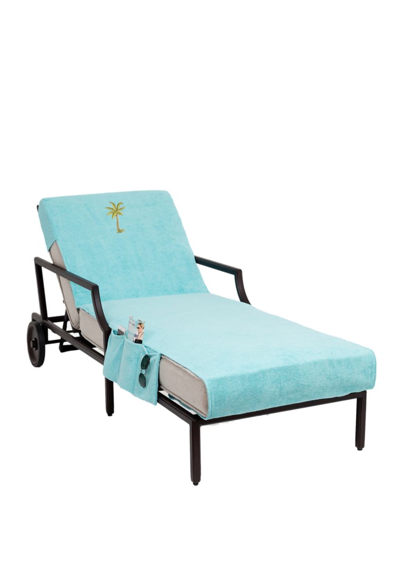 Embroidered Palm Tree Standard Size Chaise Lounge Cover with Side Pockets