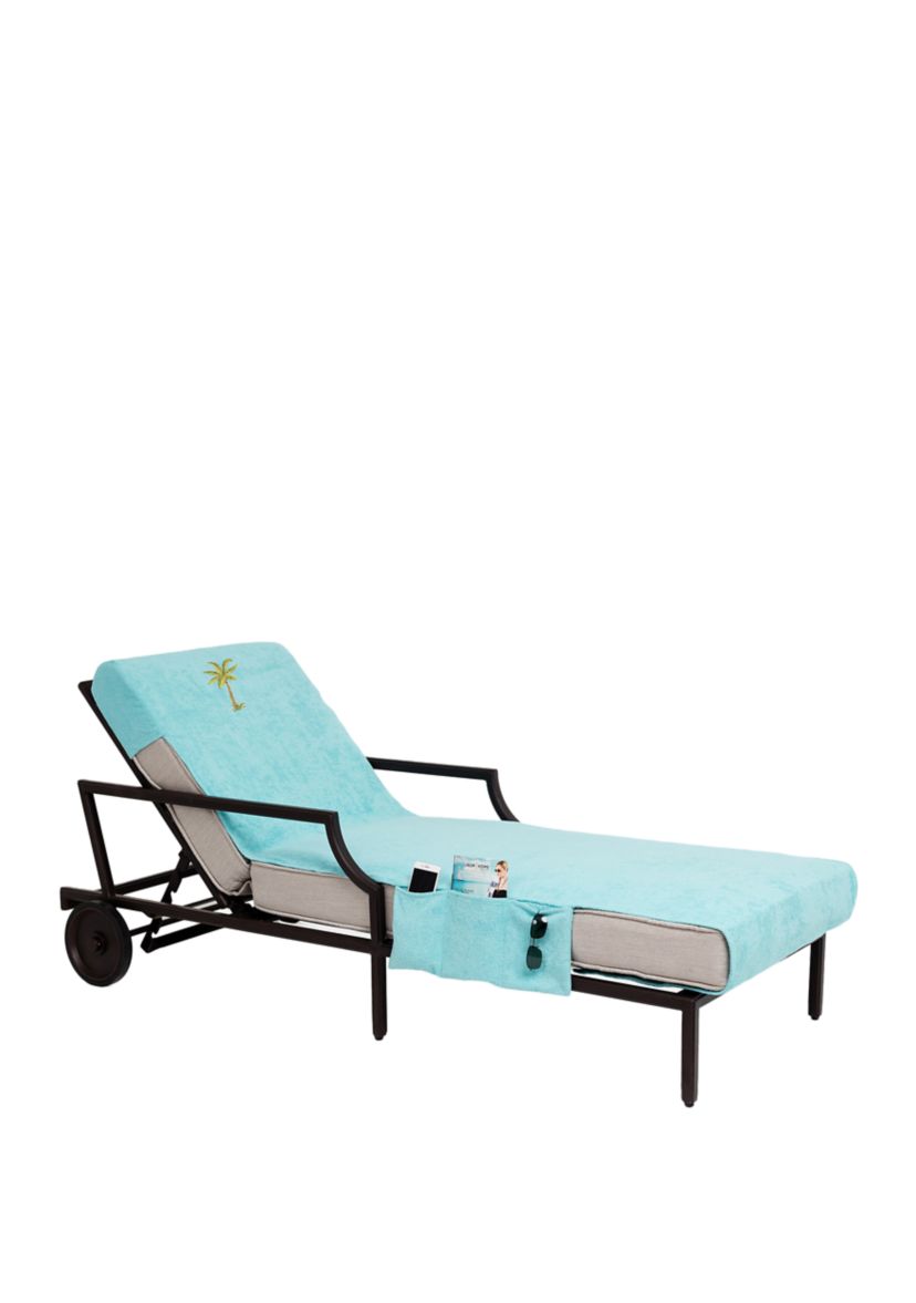 Embroidered Palm Tree Standard Size Chaise Lounge Cover with Side Pockets