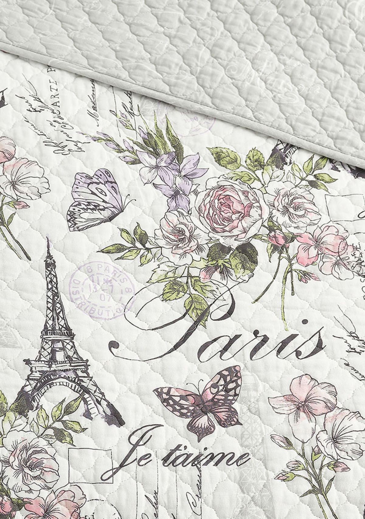 Paris Floral Cotton Reversible Quilt Set
