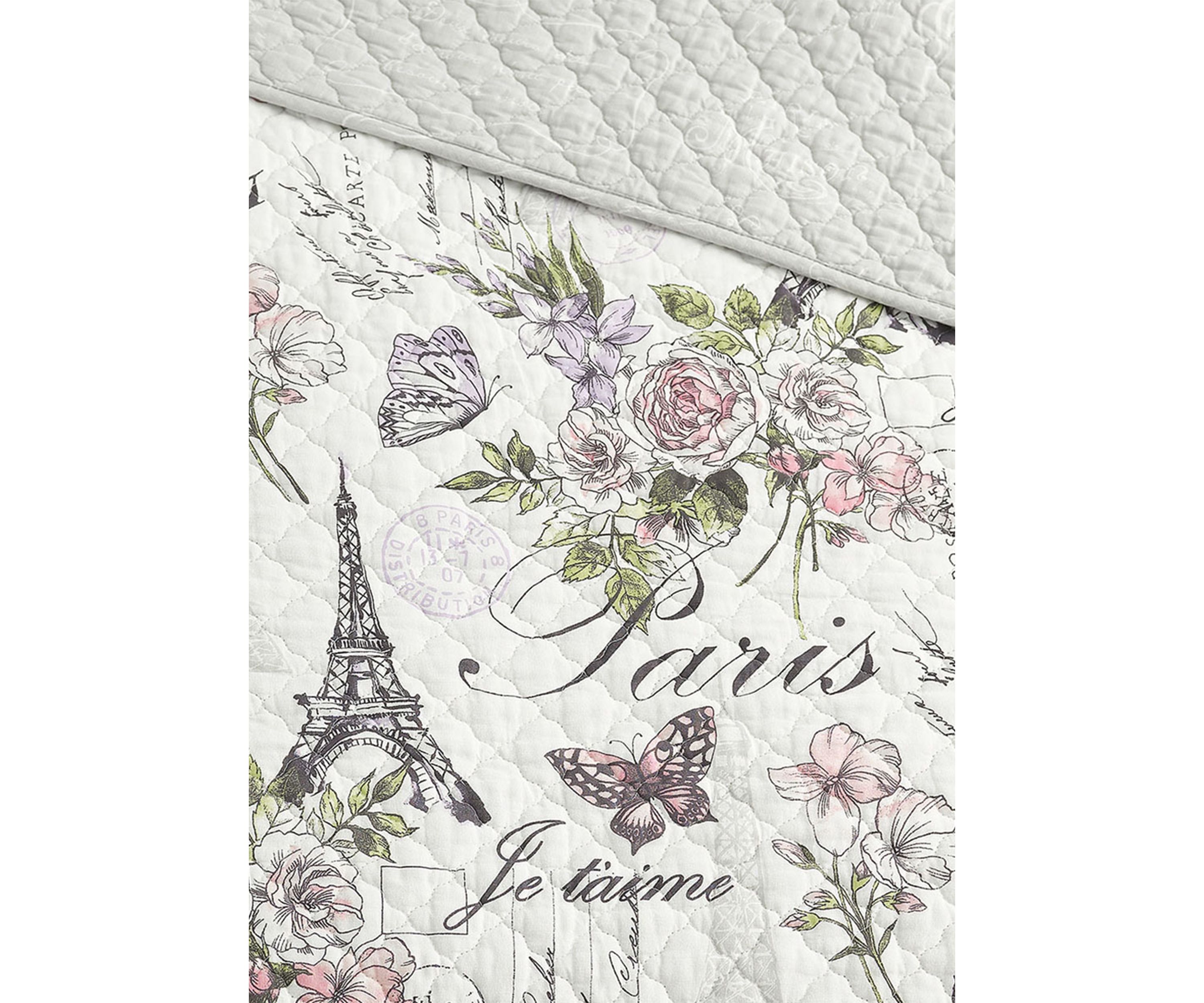 Paris Floral Cotton Reversible Quilt Set