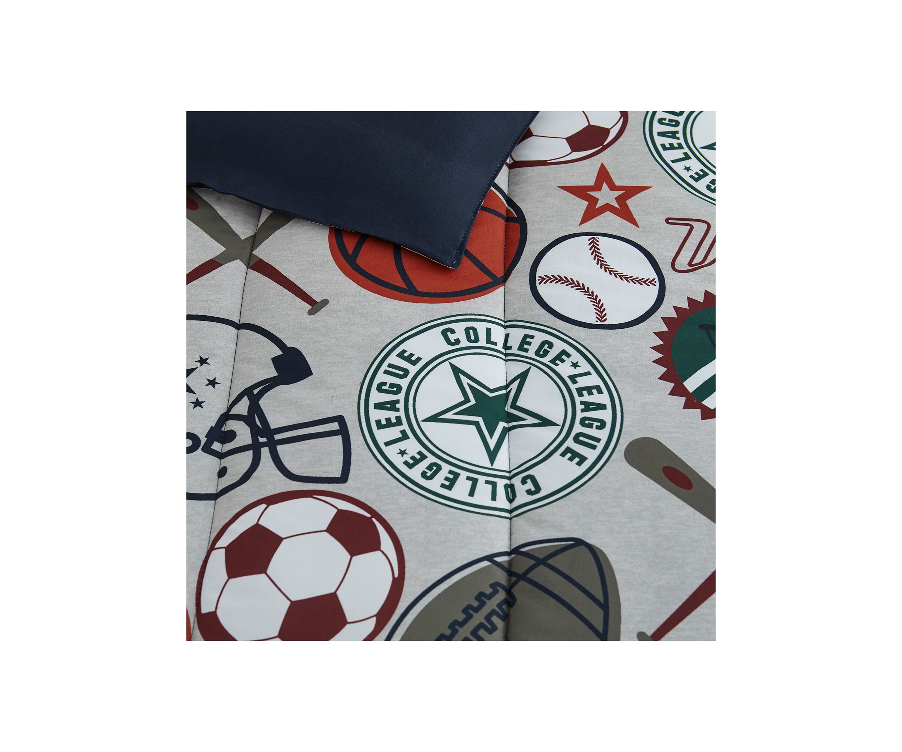 League Sports Gray Comforter Set with Basket Ball Pillow and Sports Themed Wall Decals