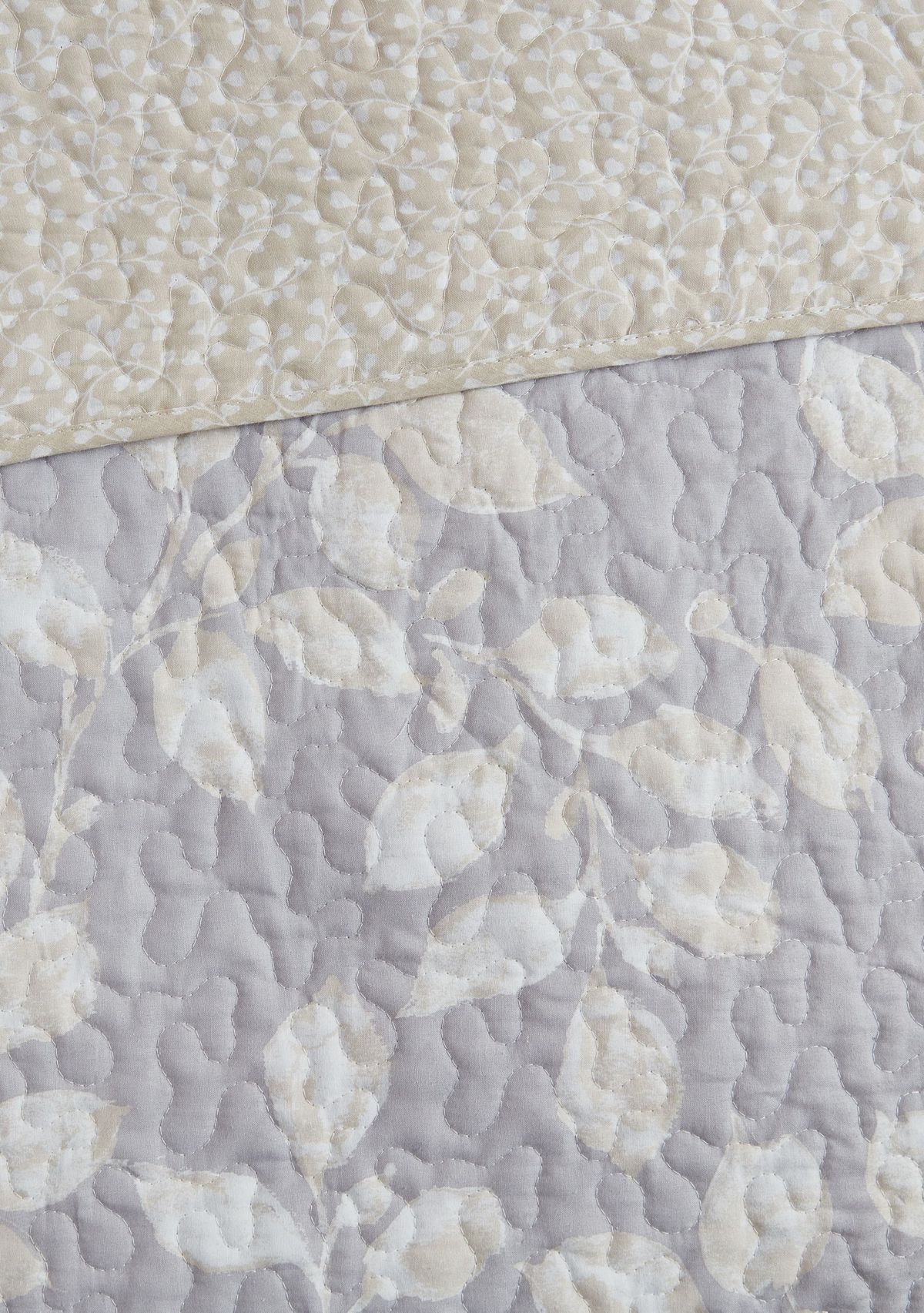 Camden Leaves Grey/Neutral Cotton Quilt Set