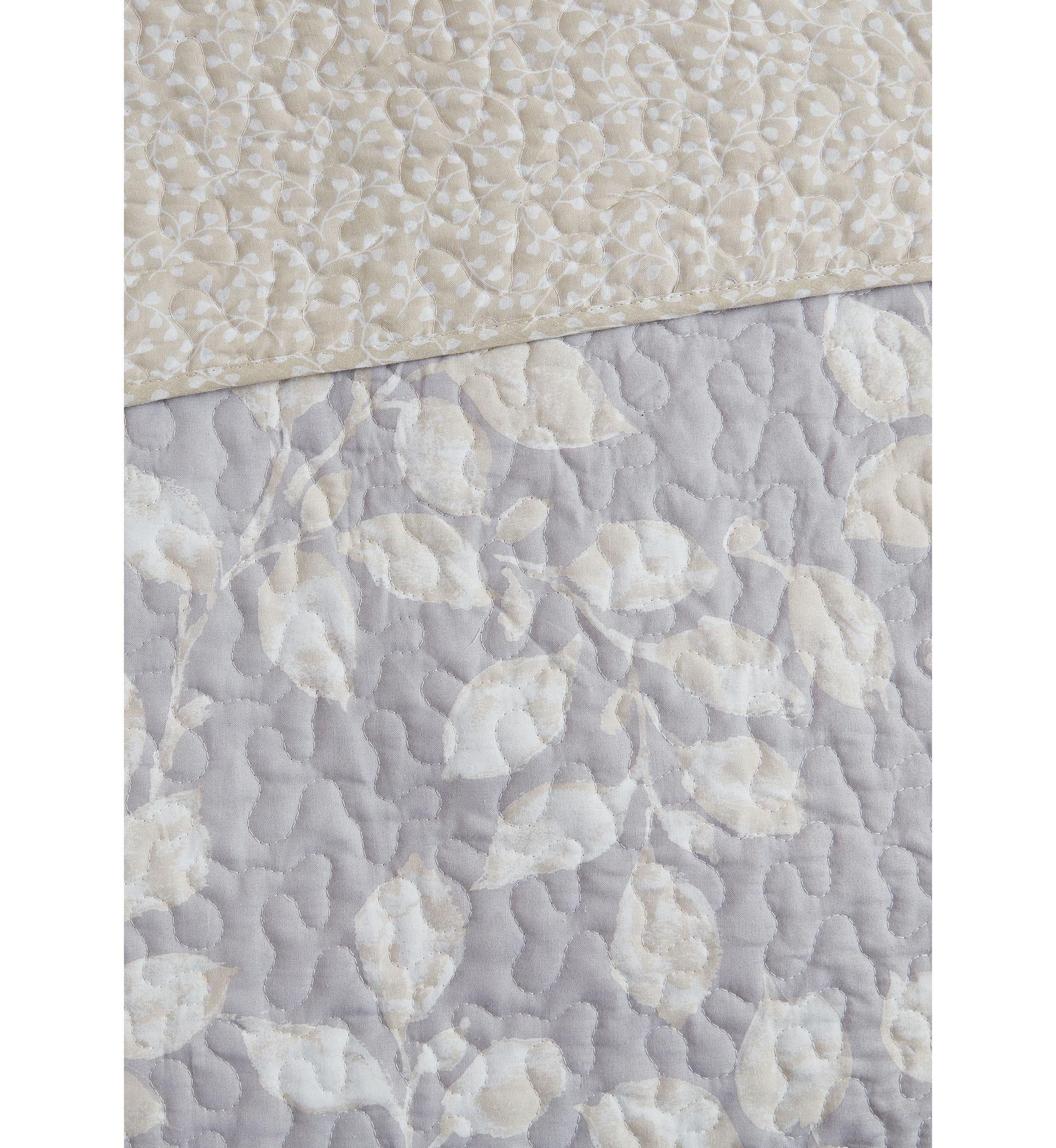 Camden Leaves Grey/Neutral Cotton Quilt Set