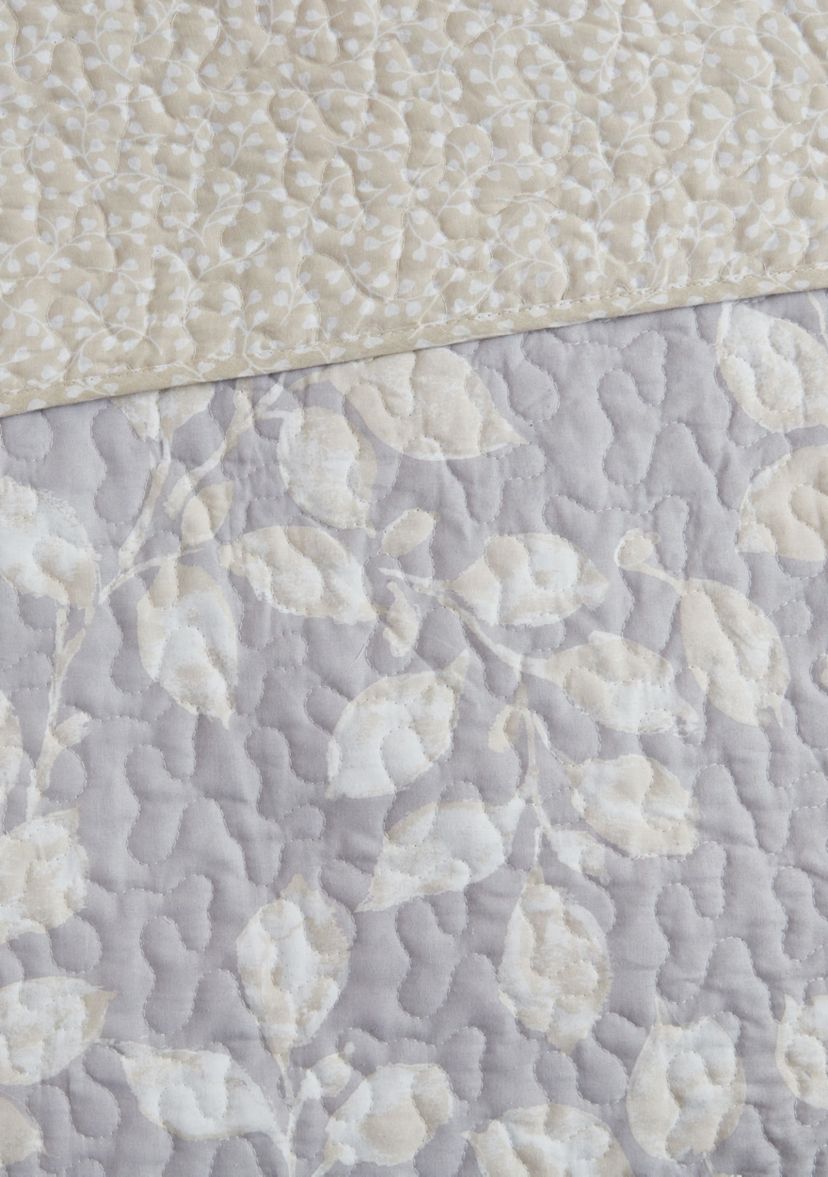 Camden Leaves Grey/Neutral Cotton Quilt Set