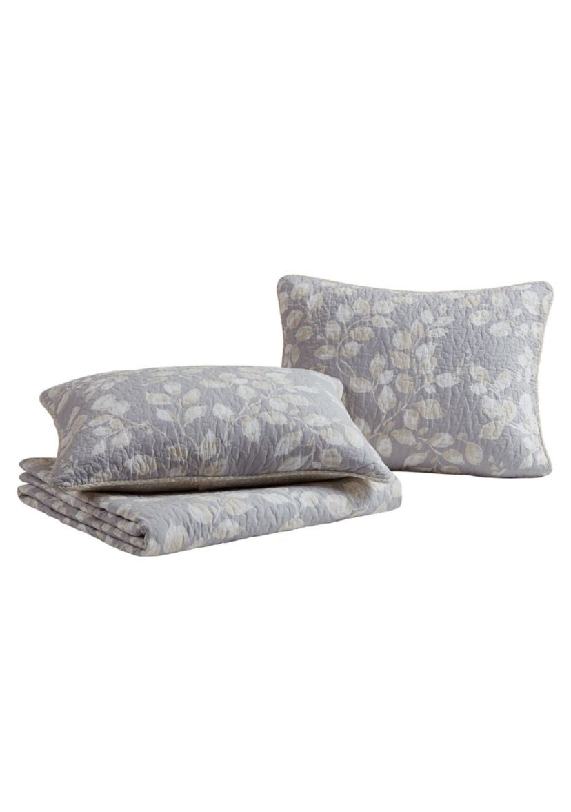 Camden Leaves Grey/Neutral Cotton Quilt Set
