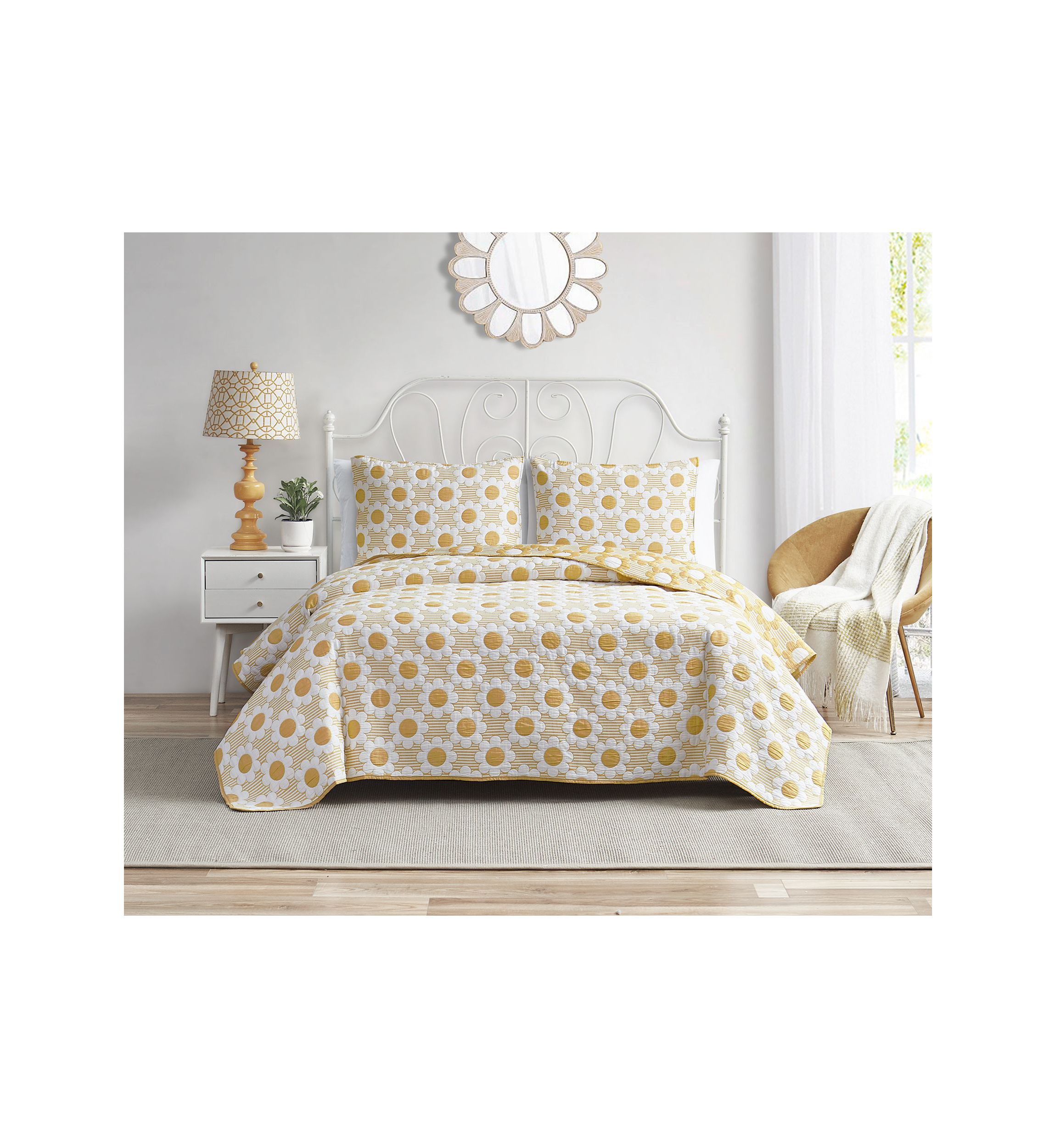 Daisy Flower Yellow Soft Matelasse Jacquard Quilt Set
