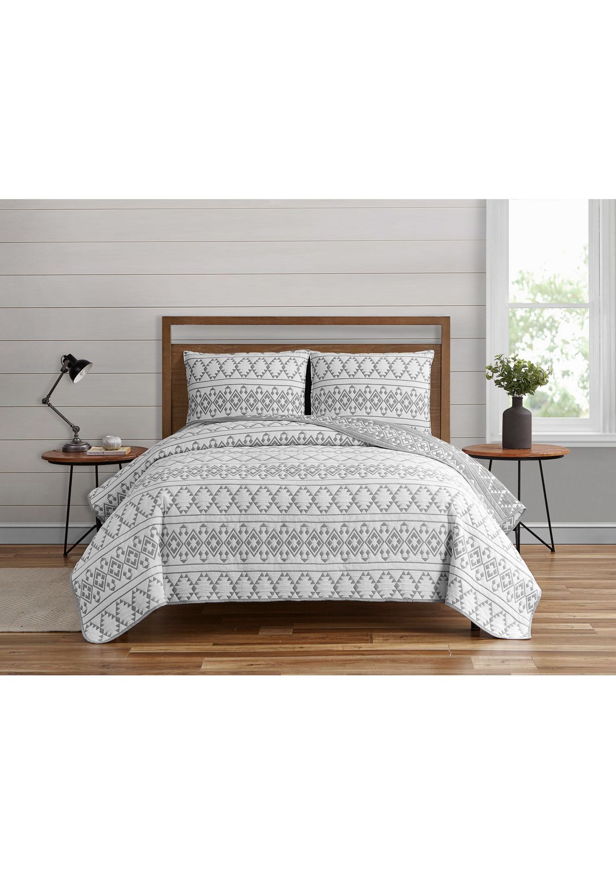 Kai Tribal Grey Soft Matelasse Jacquard Quilt Set