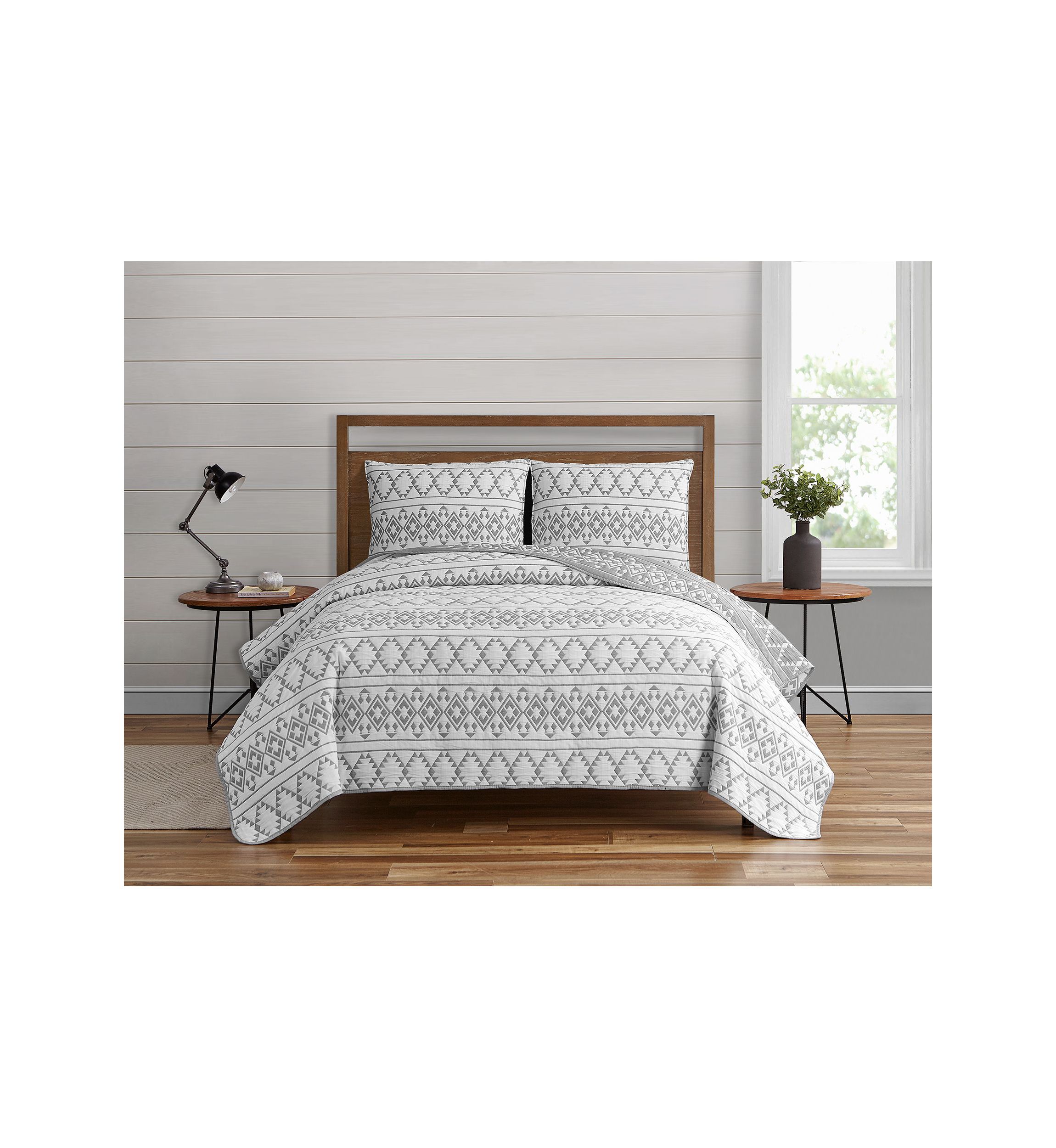 Kai Tribal Grey Soft Matelasse Jacquard Quilt Set