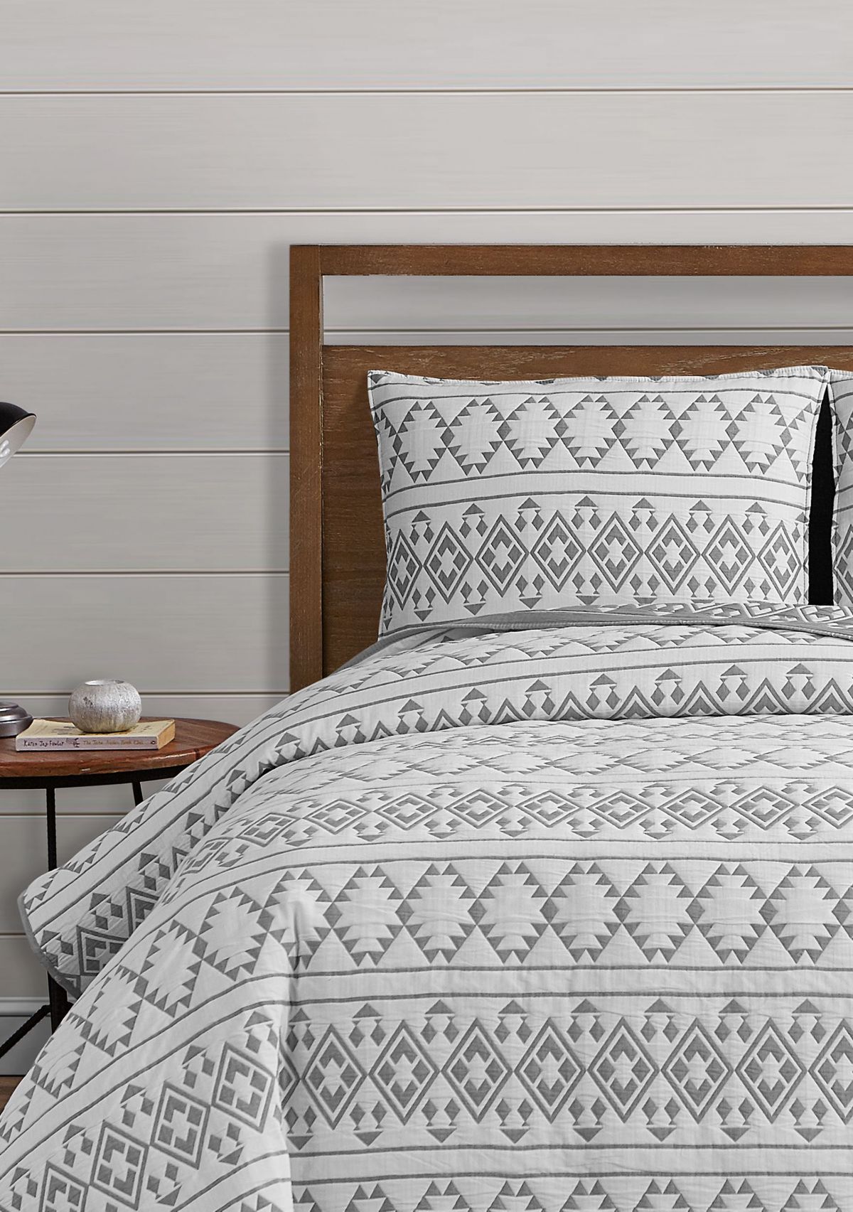 Kai Tribal Grey Soft Matelasse Jacquard Quilt Set