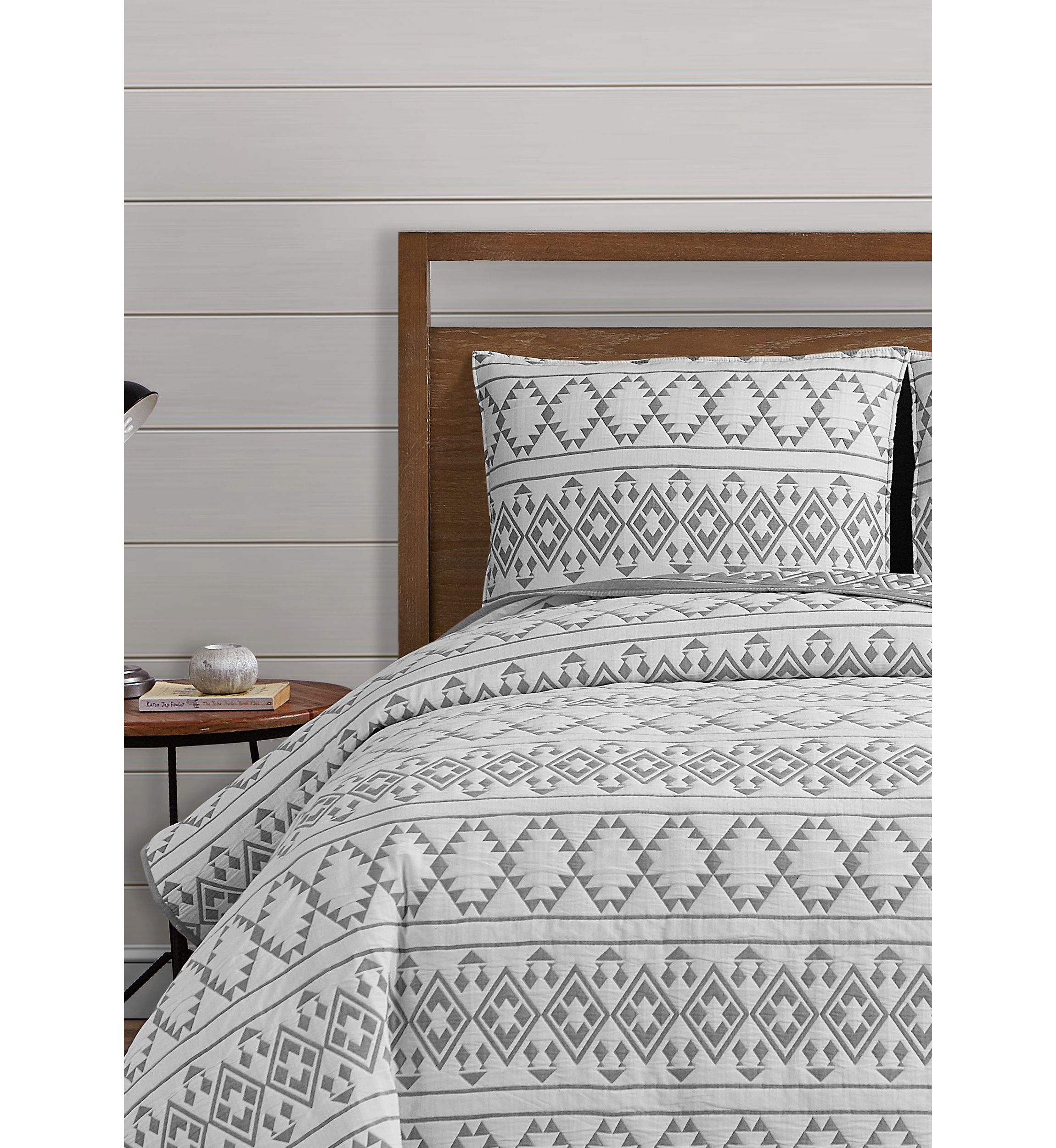Kai Tribal Grey Soft Matelasse Jacquard Quilt Set