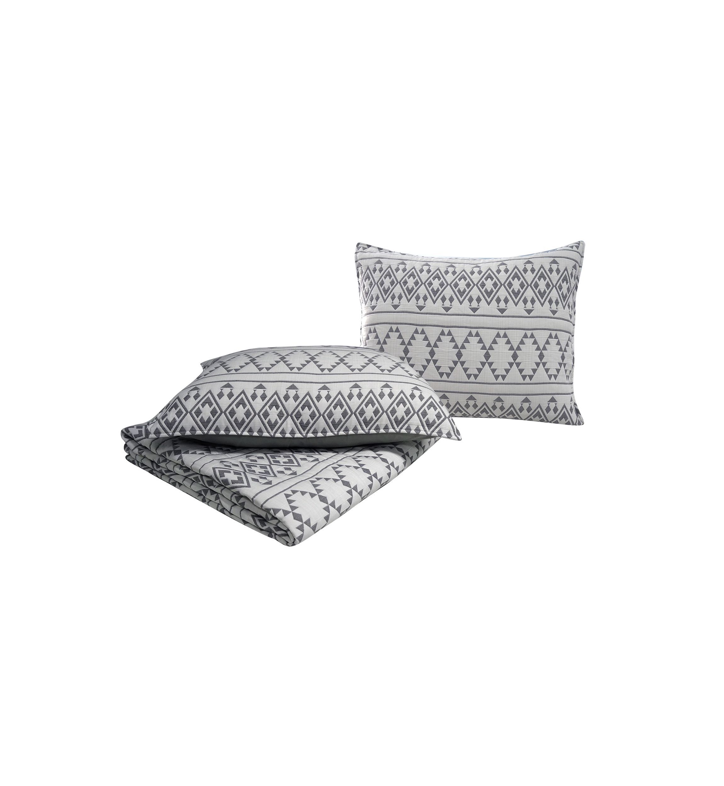 Kai Tribal Grey Soft Matelasse Jacquard Quilt Set