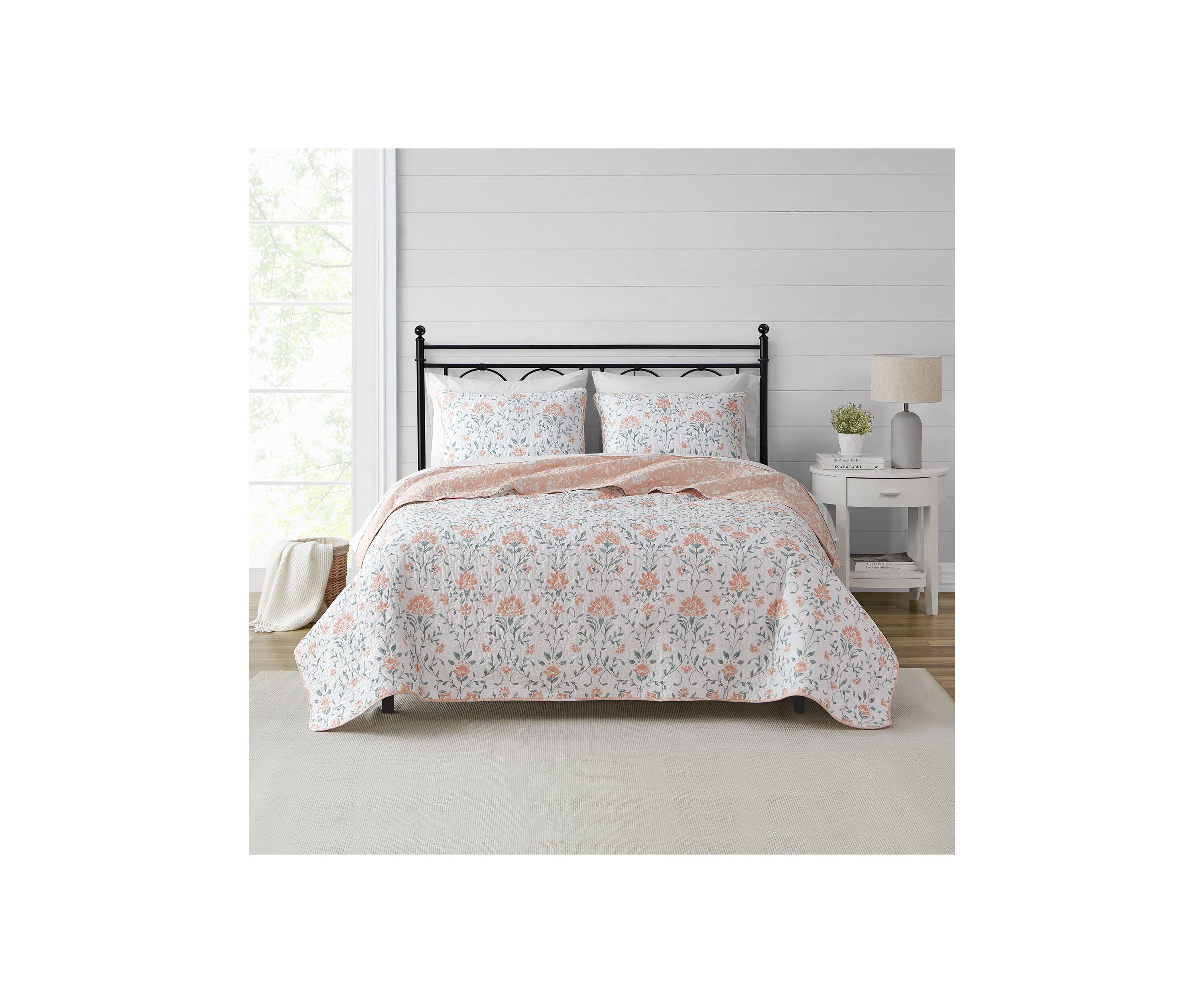 Jasper Peach/Green Cotton Quilt Set