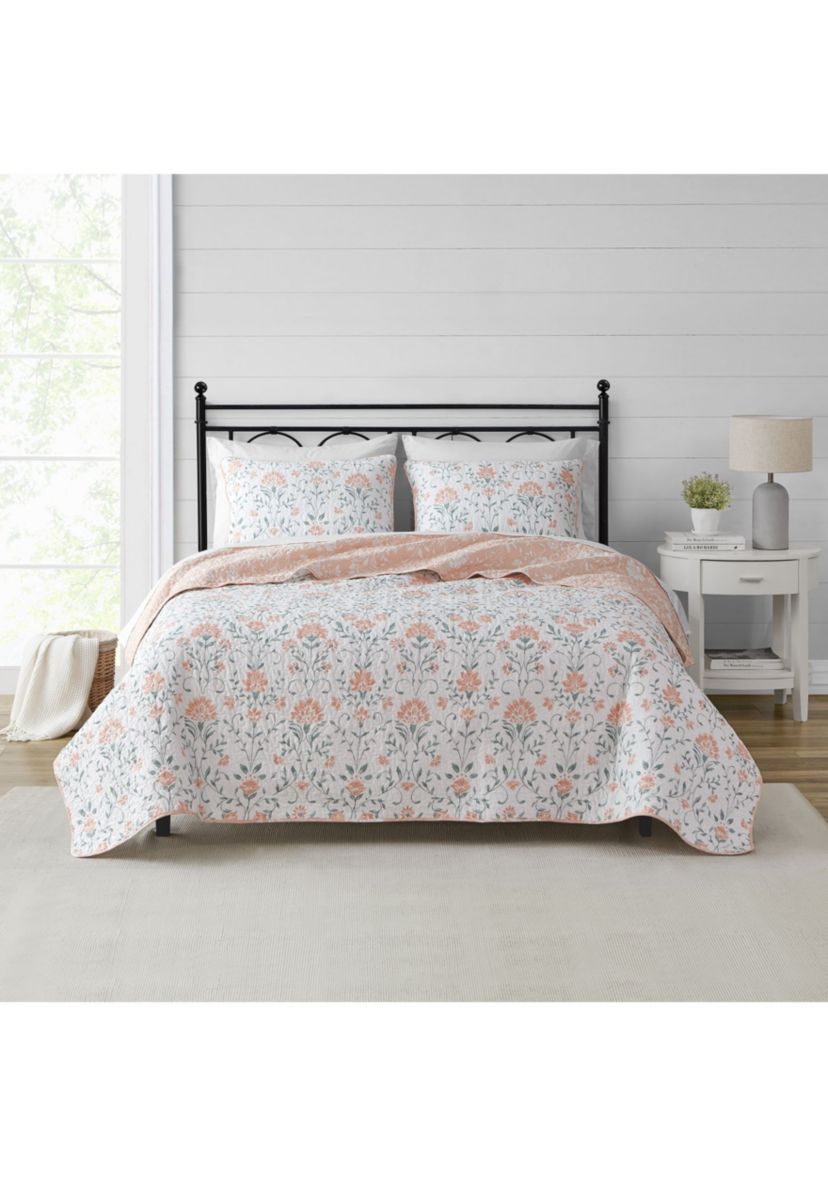Jasper Peach/Green Cotton Quilt Set