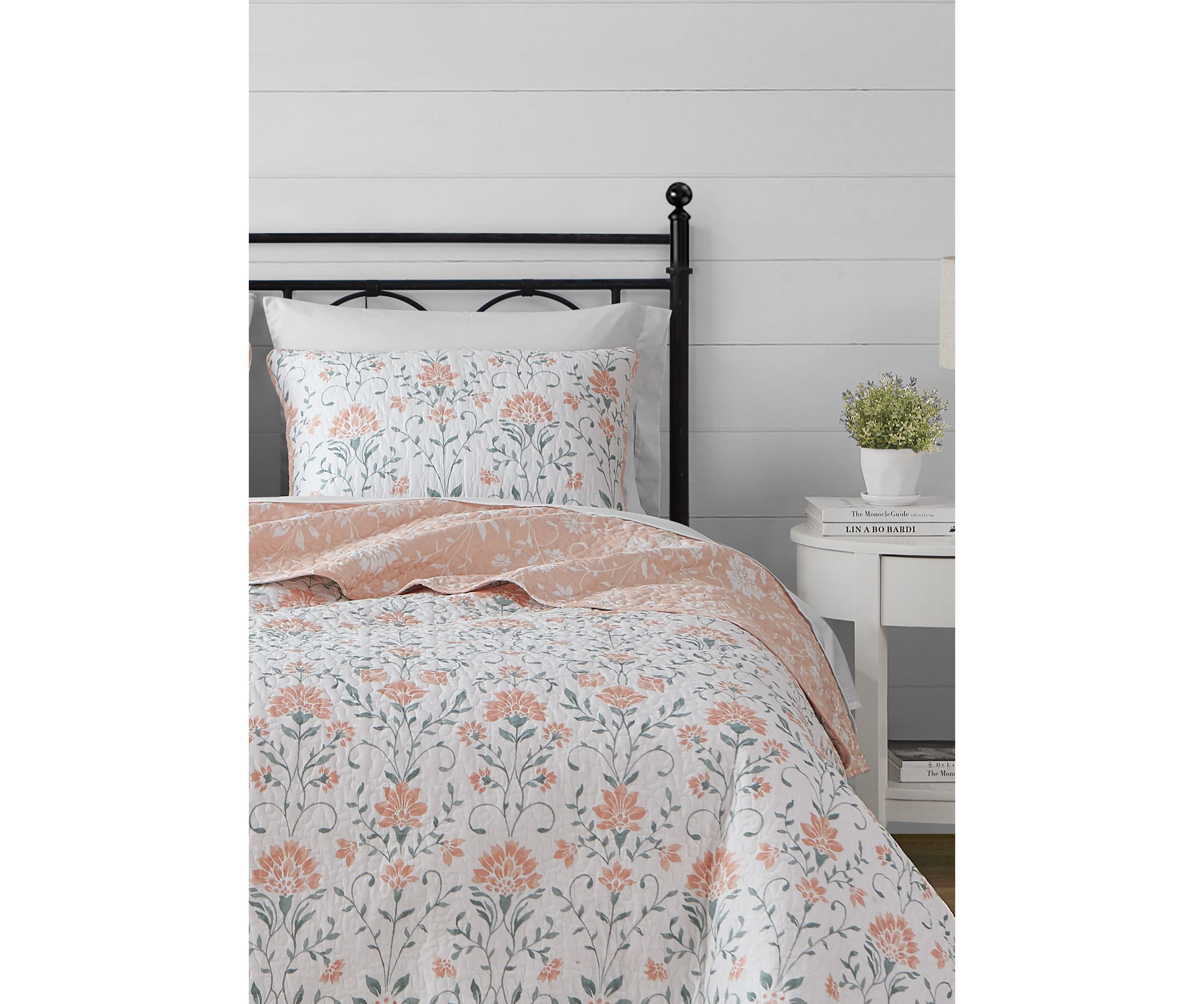 Jasper Peach/Green Cotton Quilt Set