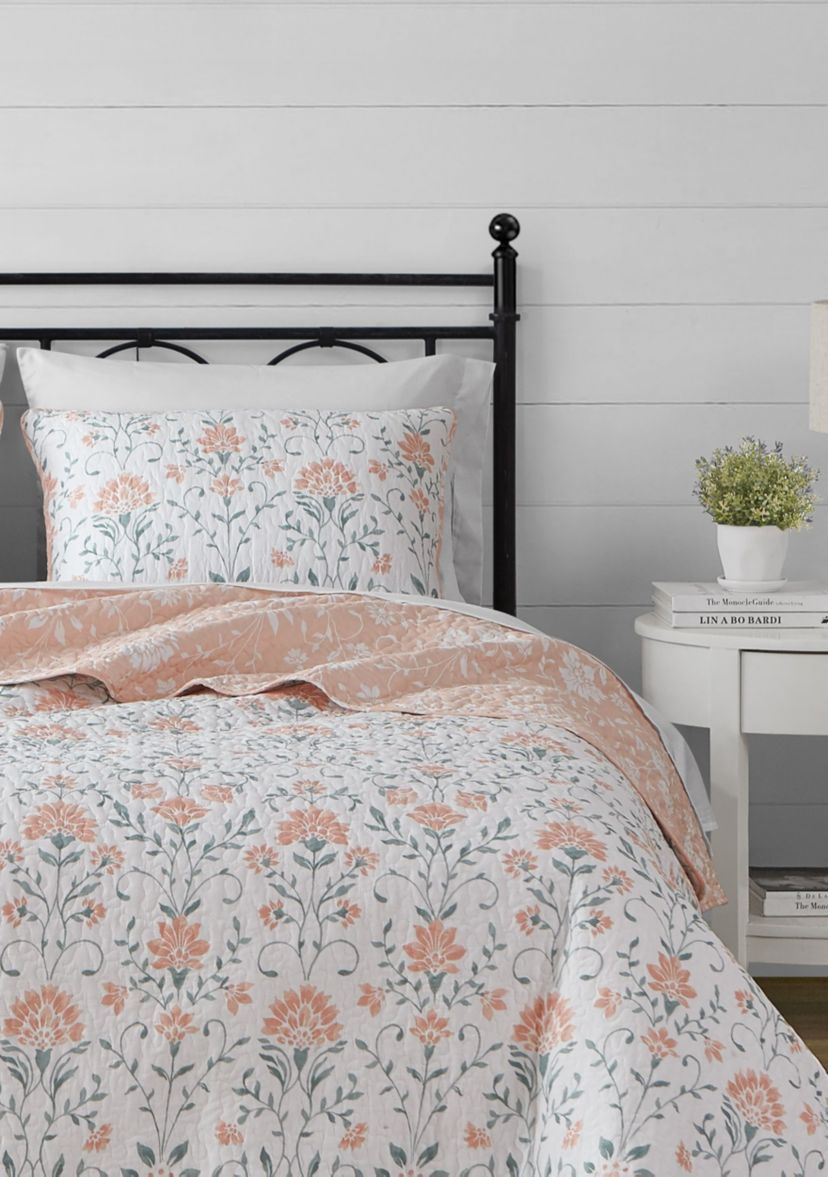 Jasper Peach/Green Cotton Quilt Set