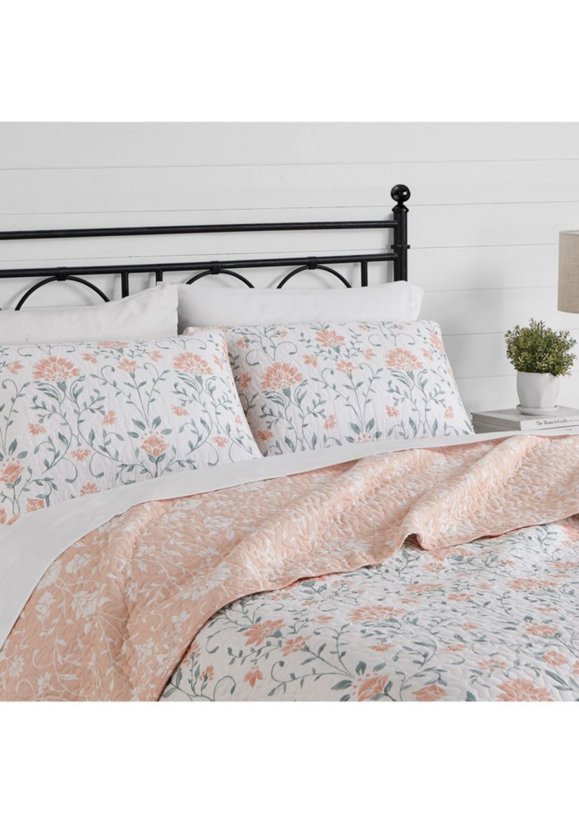 Jasper Peach/Green Cotton Quilt Set